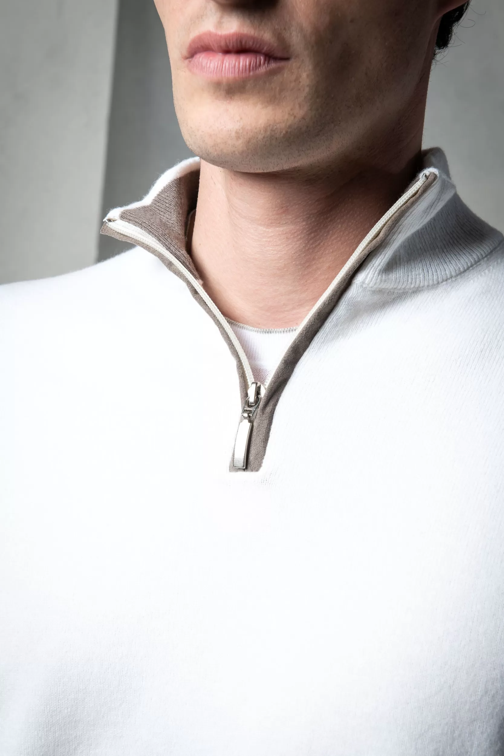 Flash Sale Pini Parma Mezza Zip In Lana E Cashmere Off-white - Made In Italy Bianco