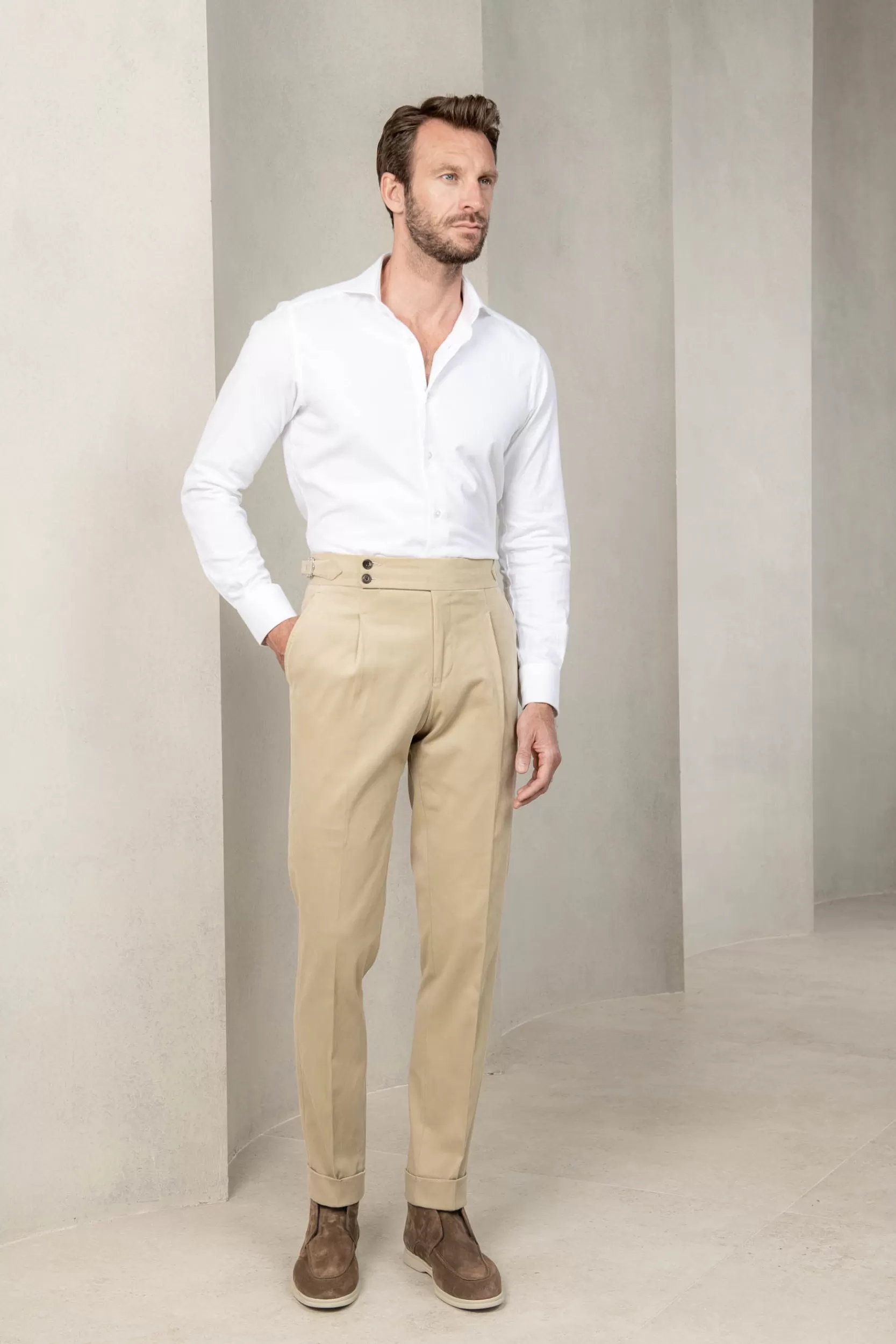 Discount Pini Parma Pantalone In Cotone Beige " Soragna Capsule Collection" - Made In Italy