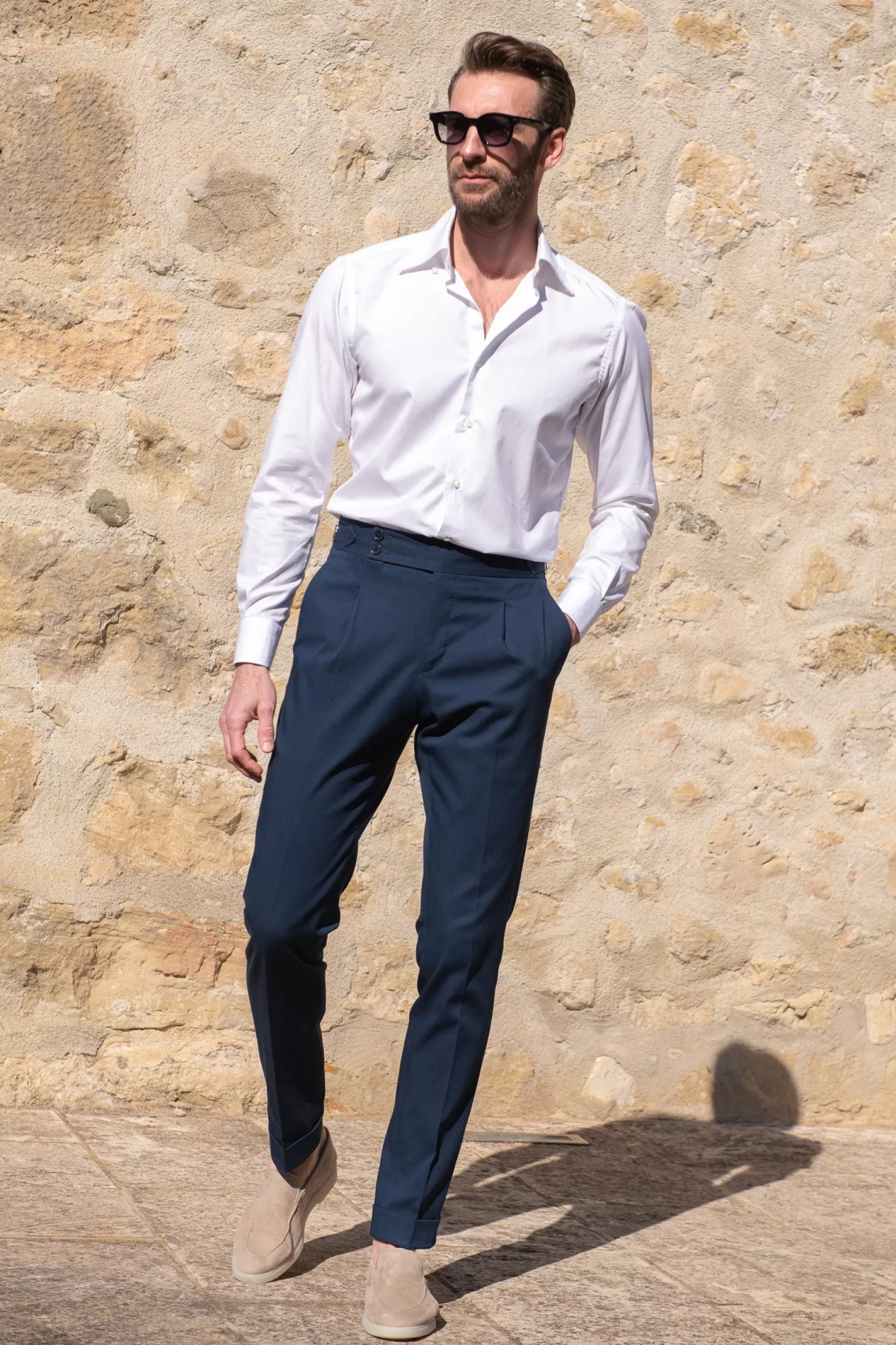 Outlet Pini Parma Pantalone Soragna In Cotone - Made In Italy Blu