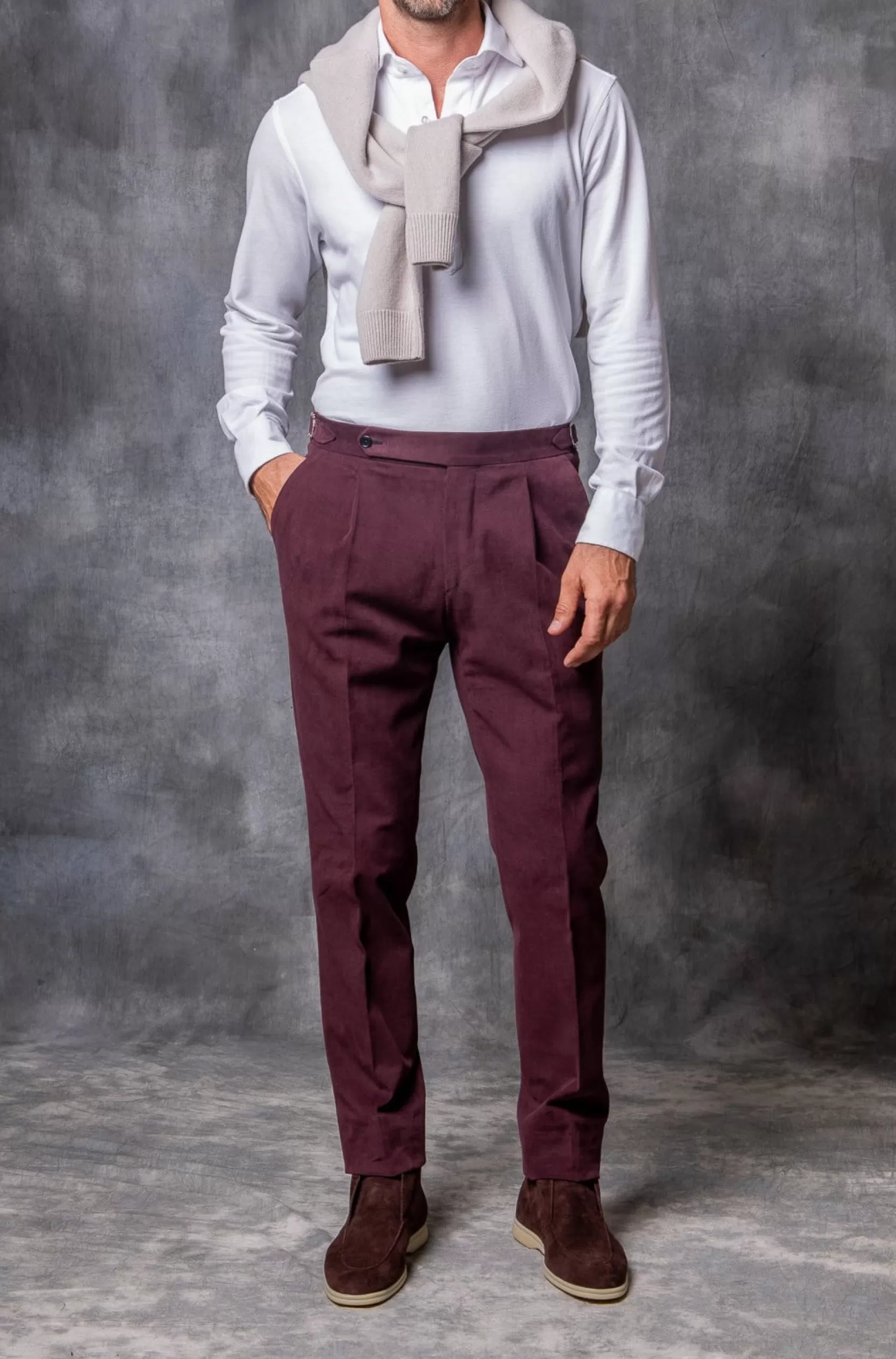 Store Pini Parma Pantaloni Biella In Cotone Bordeaux - Made In Italy Borgogna