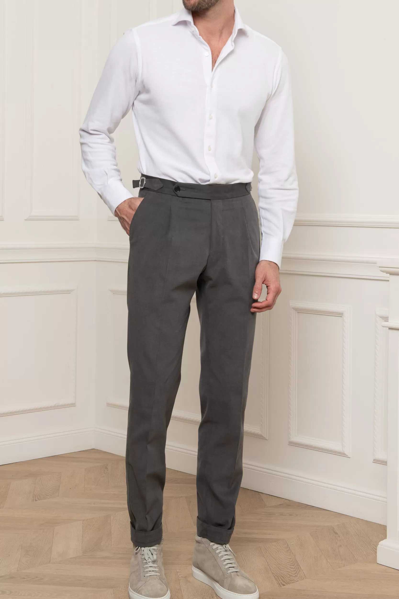 Fashion Pini Parma Pantaloni Biella In Cotone Grigio - Made In Italy