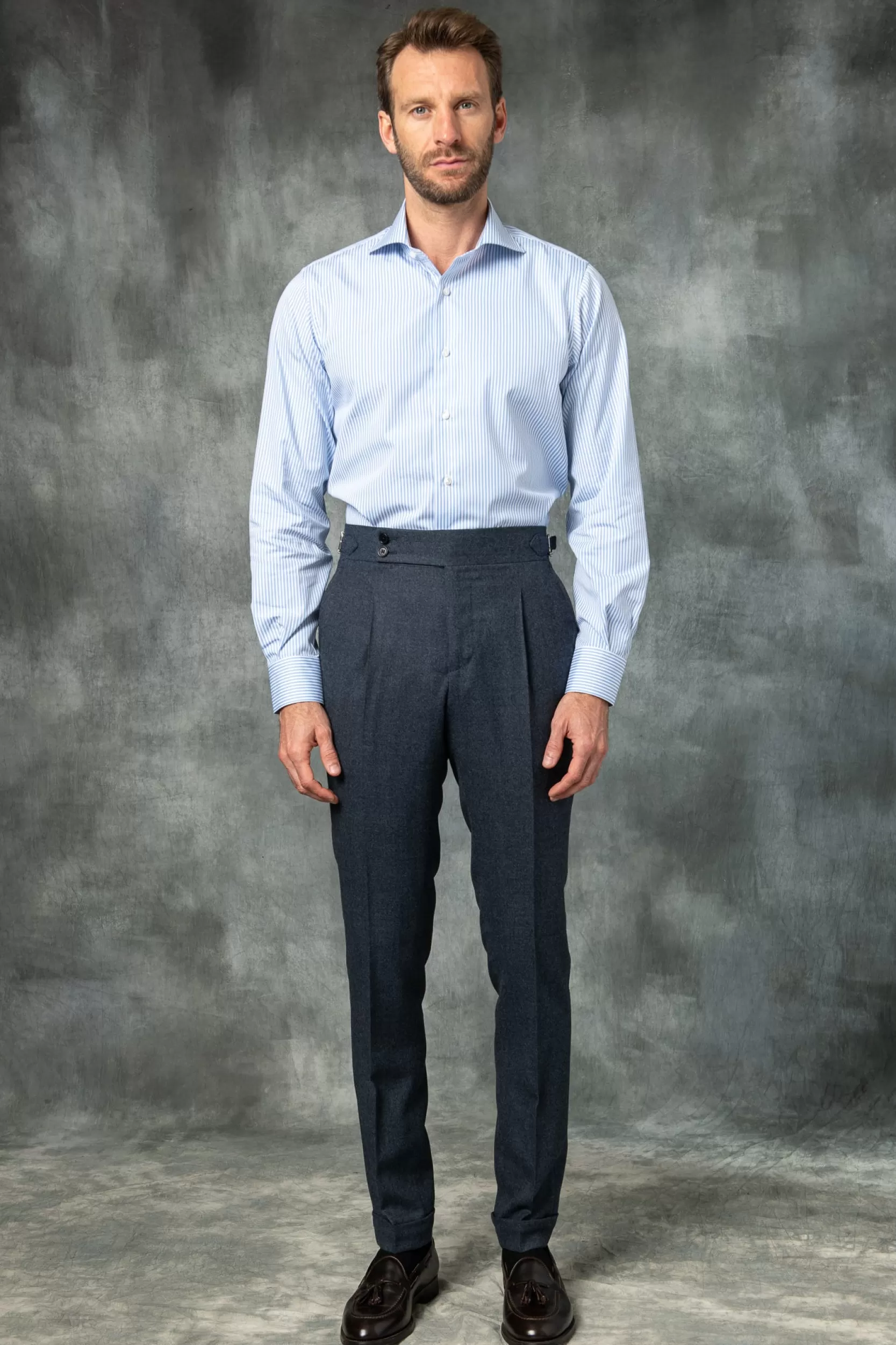 Shop Pini Parma Pantaloni Flanella Avio " Soragna Capsule Collection" – Made In Italy Blue Avio