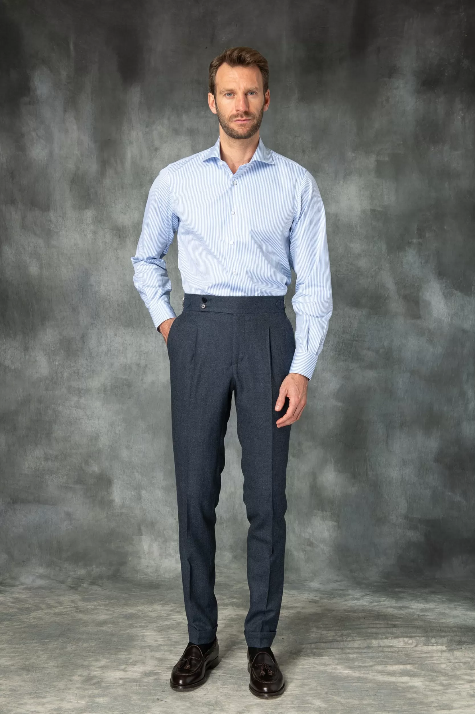 Shop Pini Parma Pantaloni Flanella Avio " Soragna Capsule Collection" – Made In Italy Blue Avio