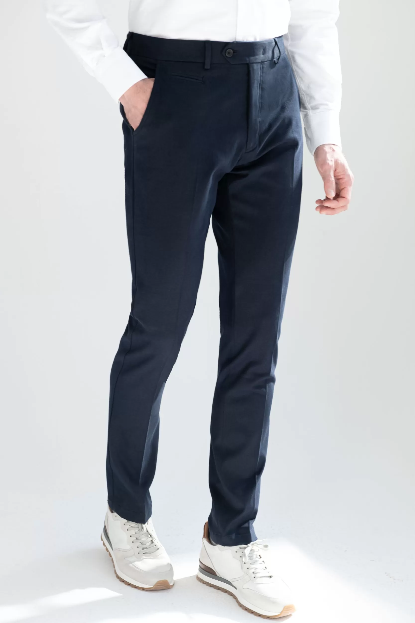 Fashion Pini Parma Pantaloni Garda In Cotone E Cashmere - Made In Italy Blu