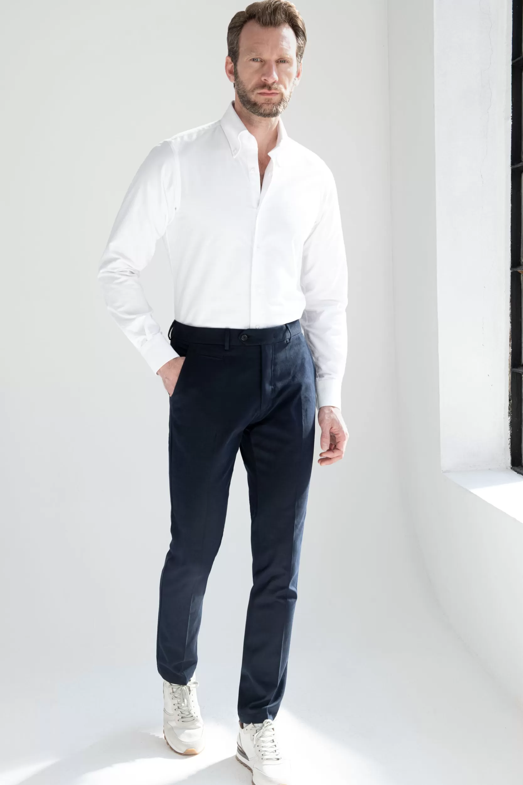 Fashion Pini Parma Pantaloni Garda In Cotone E Cashmere - Made In Italy Blu