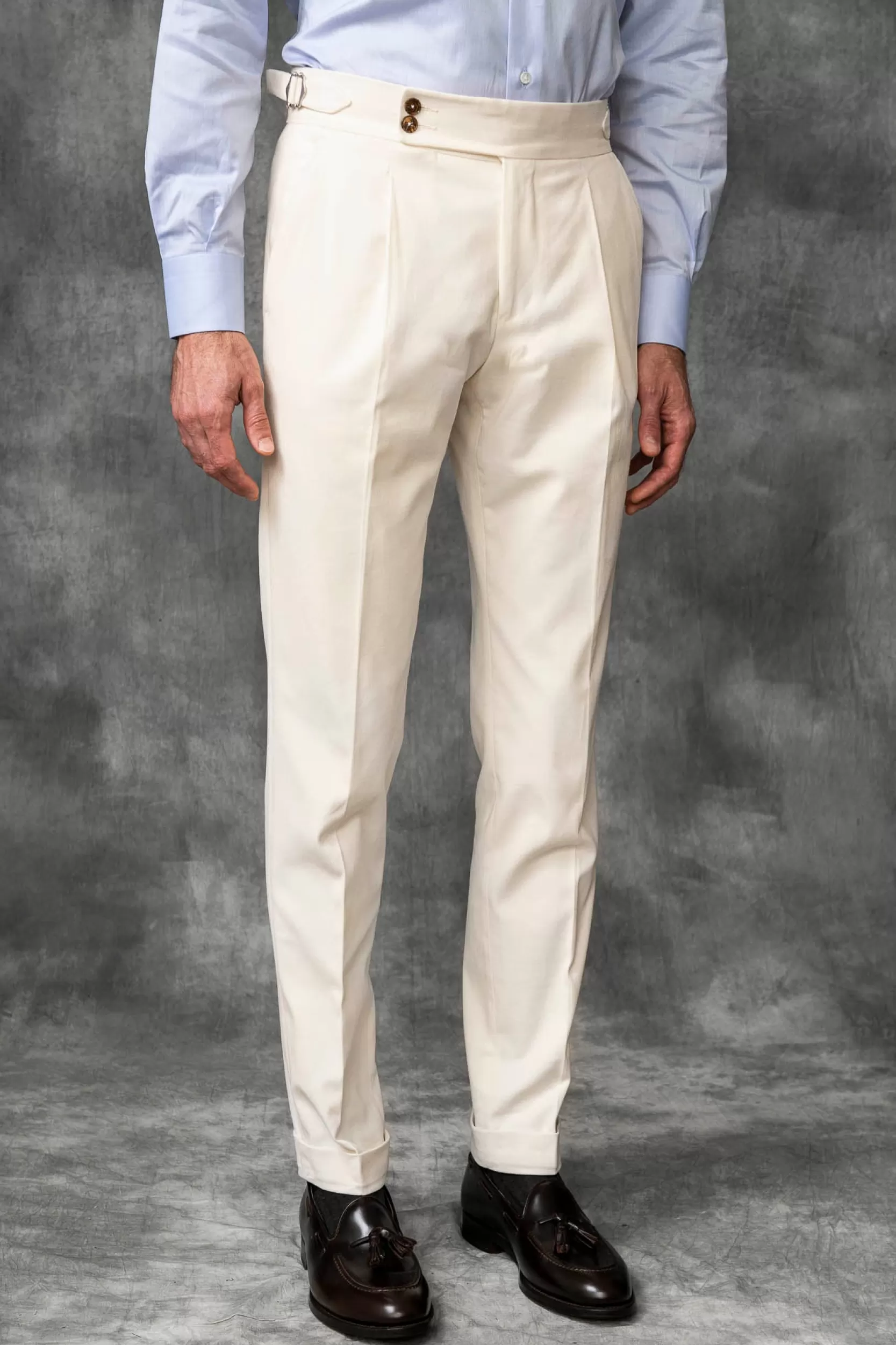Store Pini Parma Pantaloni In Cotone Off-white " Soragna Capsule Collection" - Made In Italy Bianco
