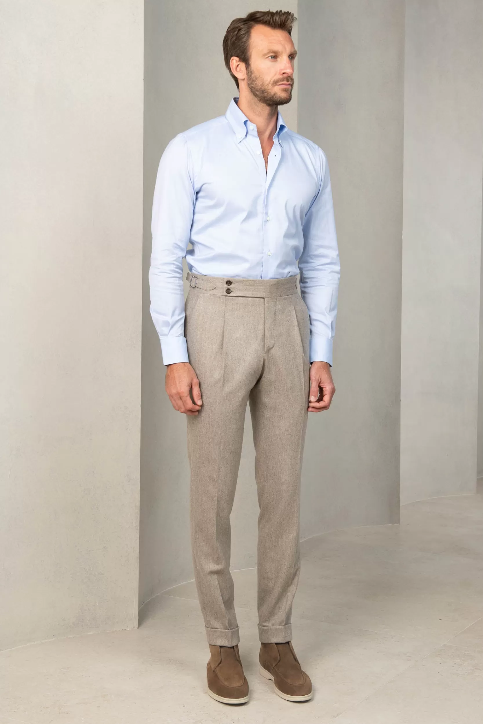 Hot Pini Parma Pantaloni In Flanella " Soragna Capsule Collection" – Made In Italy Beige