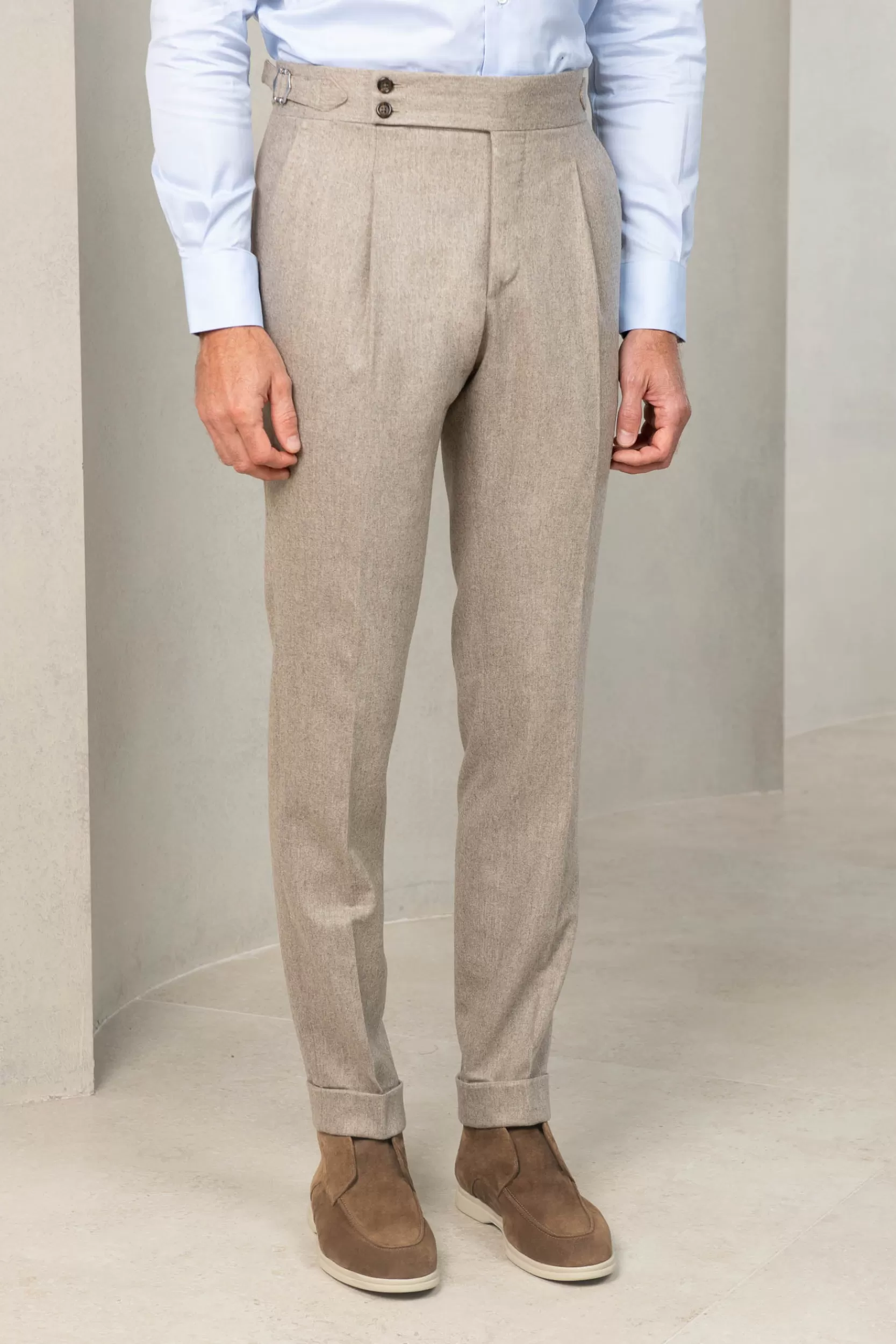 Hot Pini Parma Pantaloni In Flanella " Soragna Capsule Collection" – Made In Italy Beige