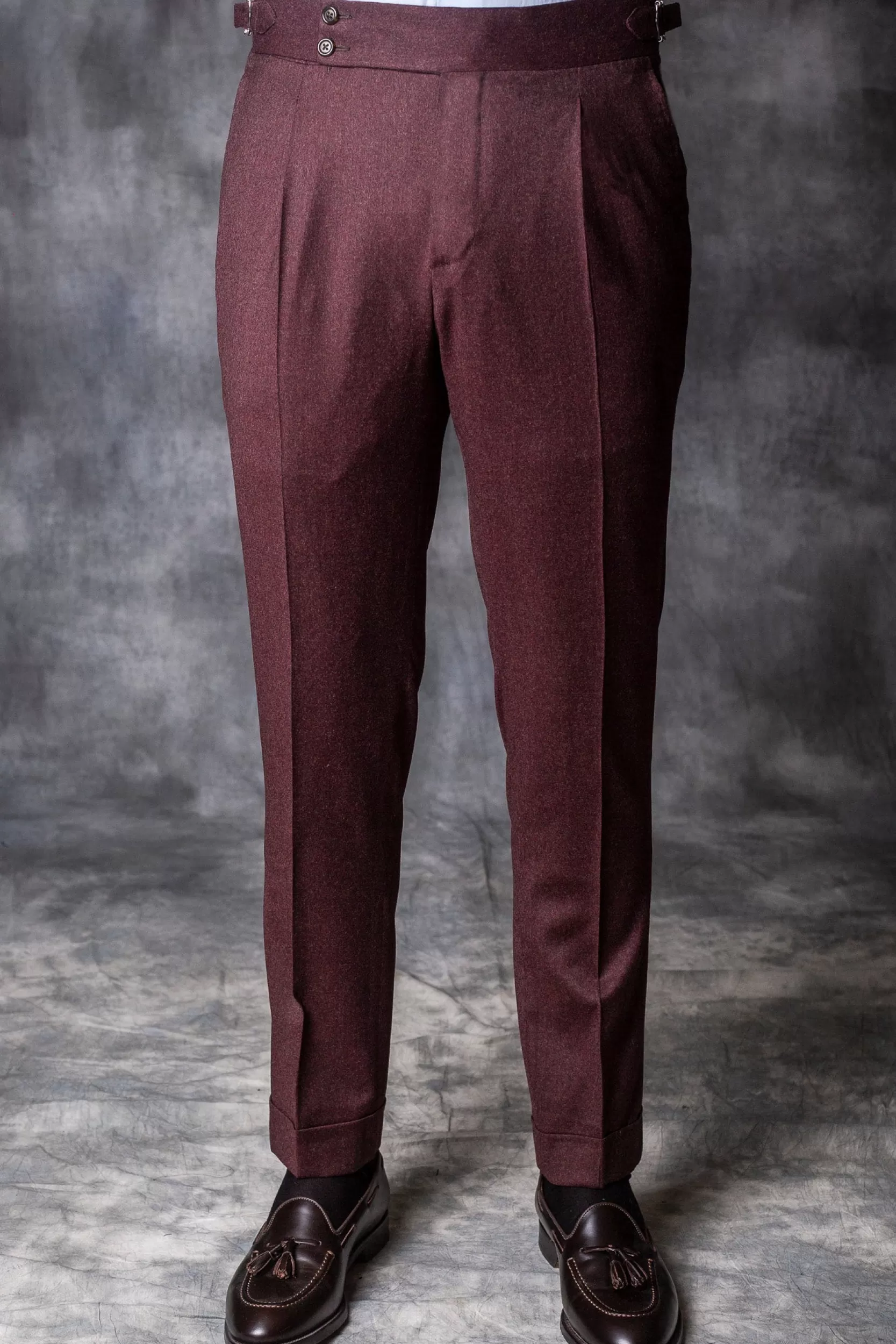 New Pini Parma Pantaloni In Flanella Bordeaux " Soragna Capsule Collection" – Made In Italy Borgogna