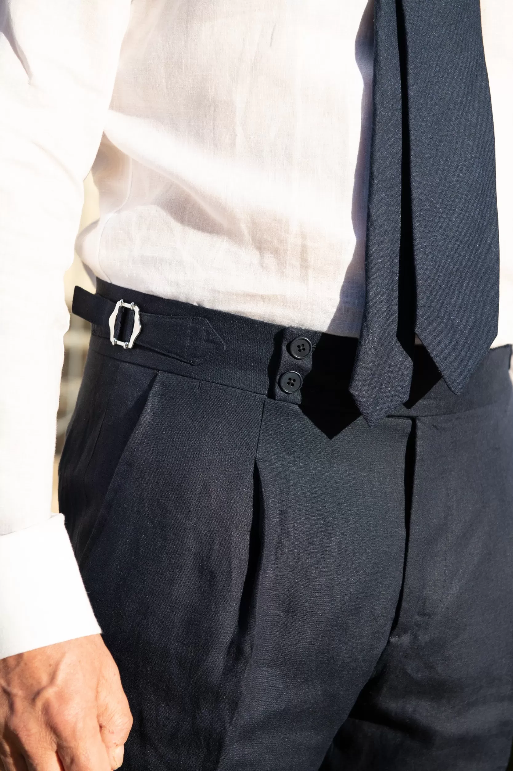 Fashion Pini Parma Pantaloni In Lino " Soragna Capsule Collection" - Made In Italy Blu