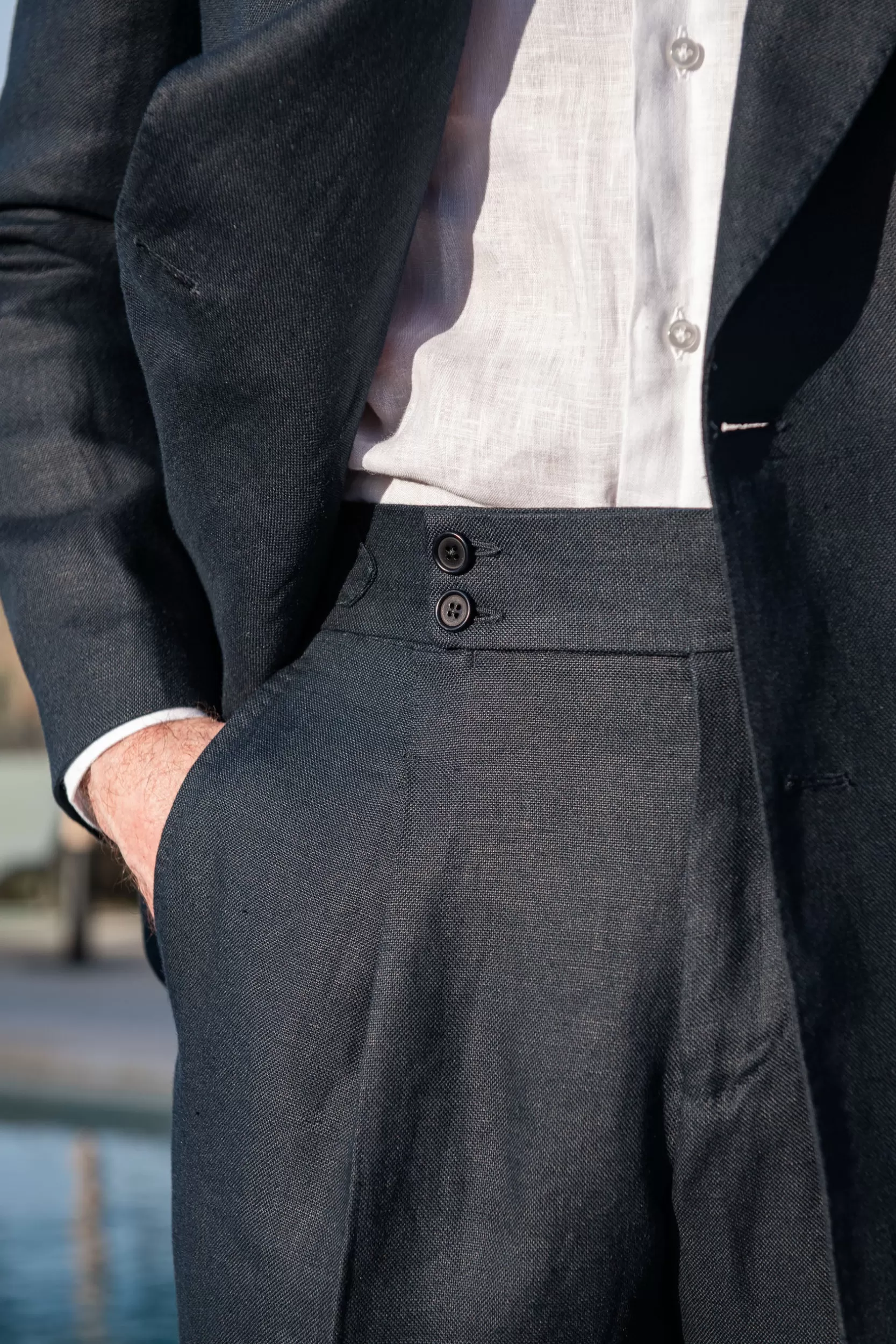 Discount Pini Parma Pantaloni Soragna In Lino Blu Navy - Made In Italy Marina Militare