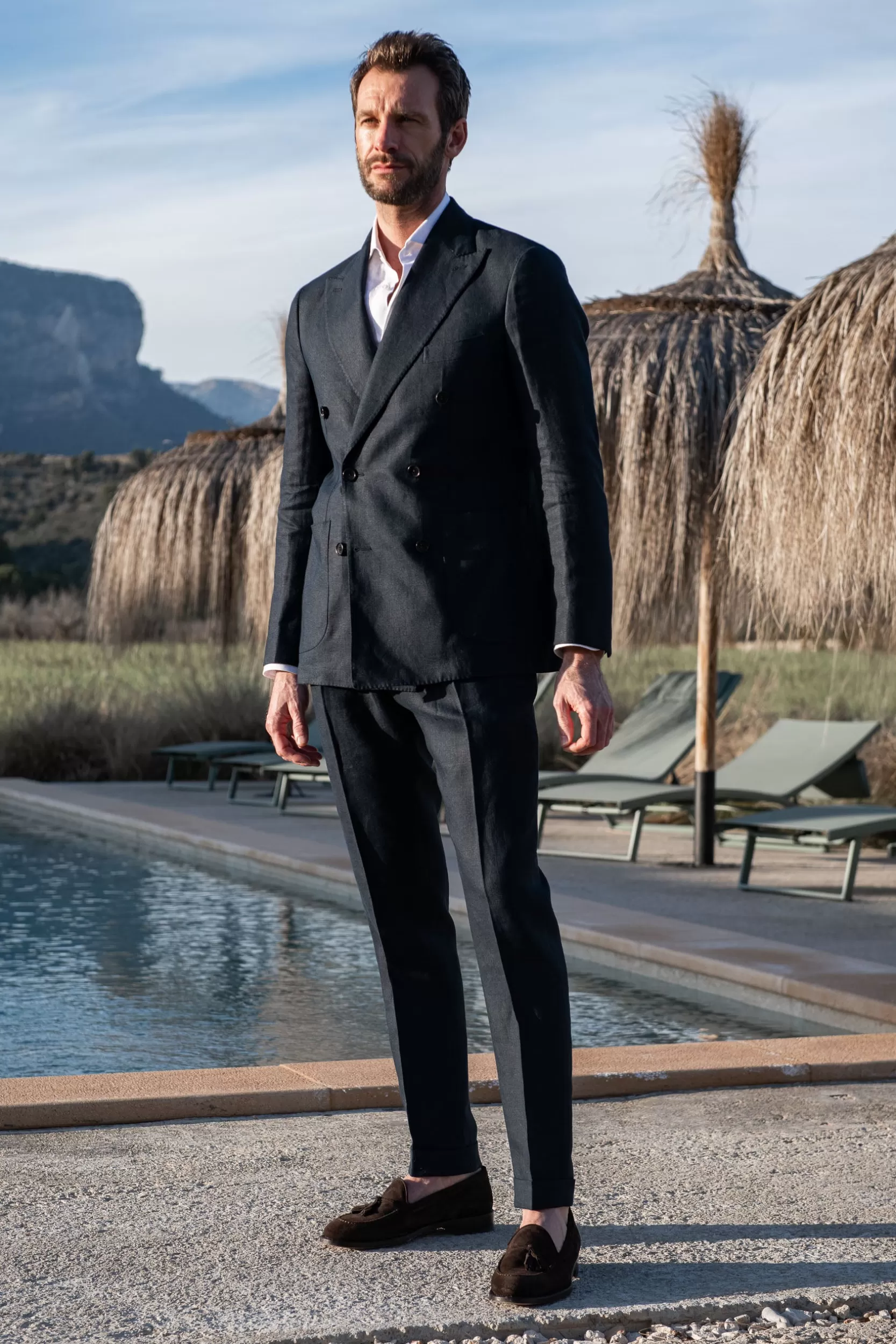 Discount Pini Parma Pantaloni Soragna In Lino Blu Navy - Made In Italy Marina Militare