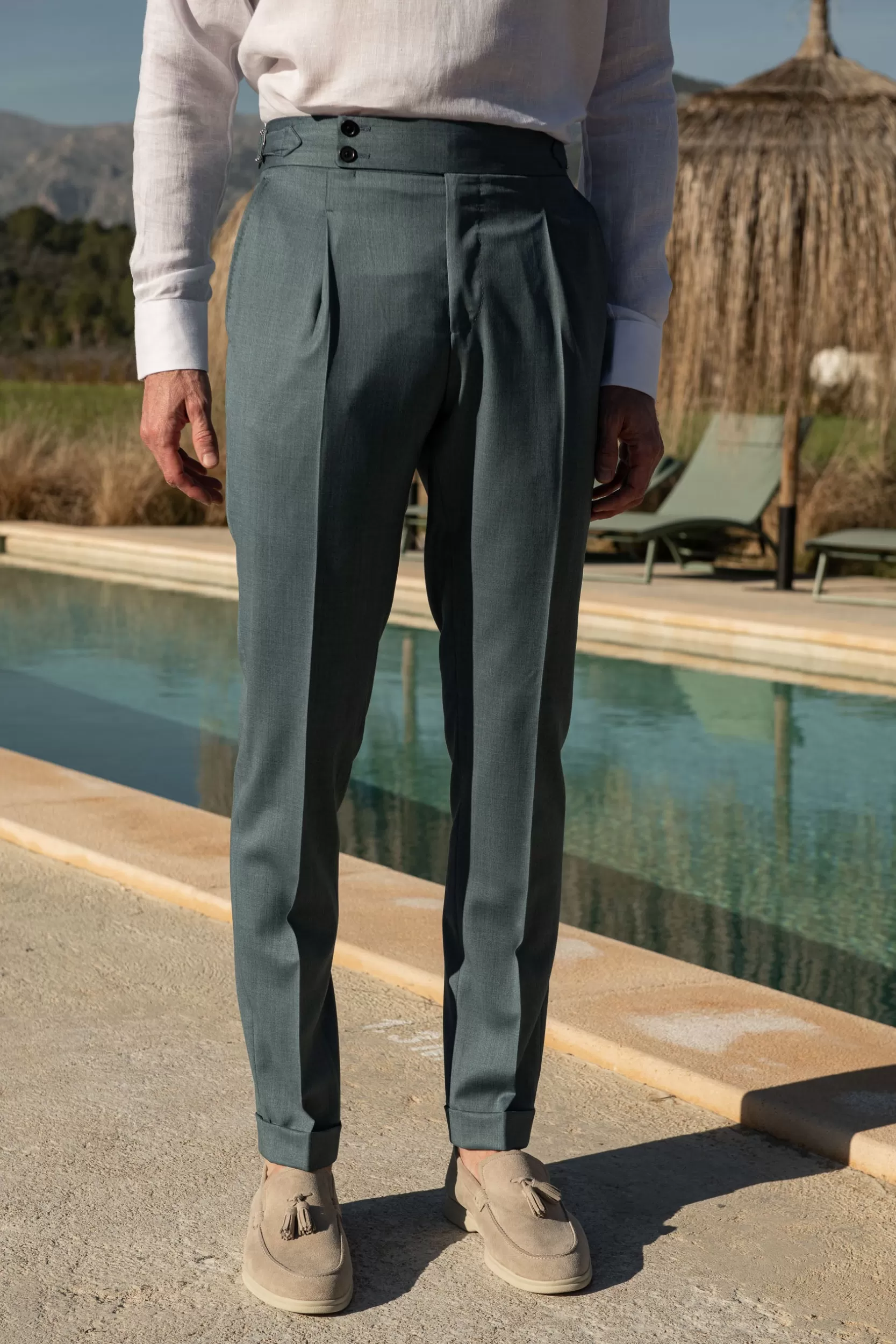 Fashion Pini Parma Pantaloni Verde Acqua " Soragna Capsule Collection" - Made In Italy