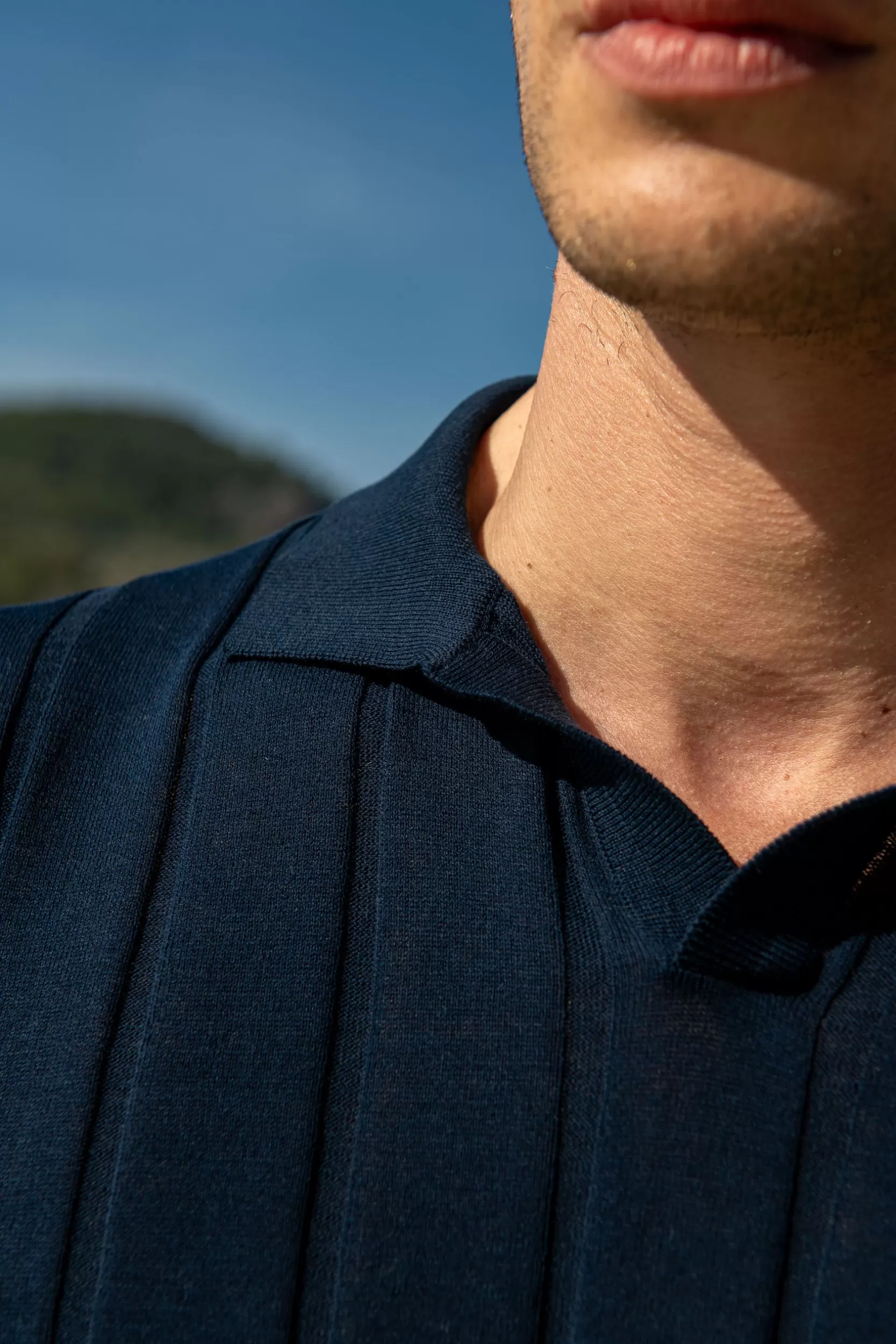 Clearance Pini Parma Polo A Coste - Made In Italy Blu