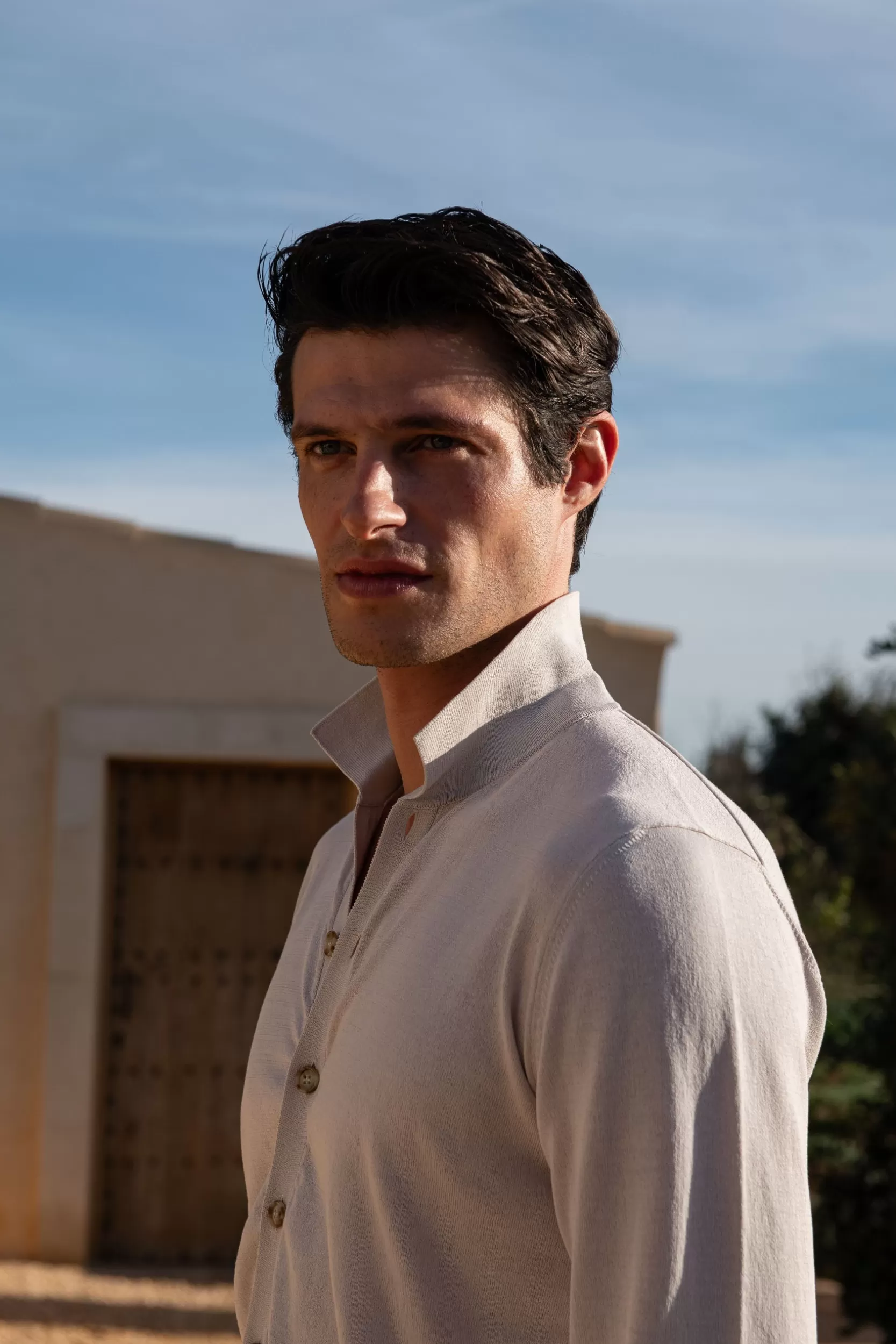 Best Pini Parma Polo Cardigan - Made In Italy Stone