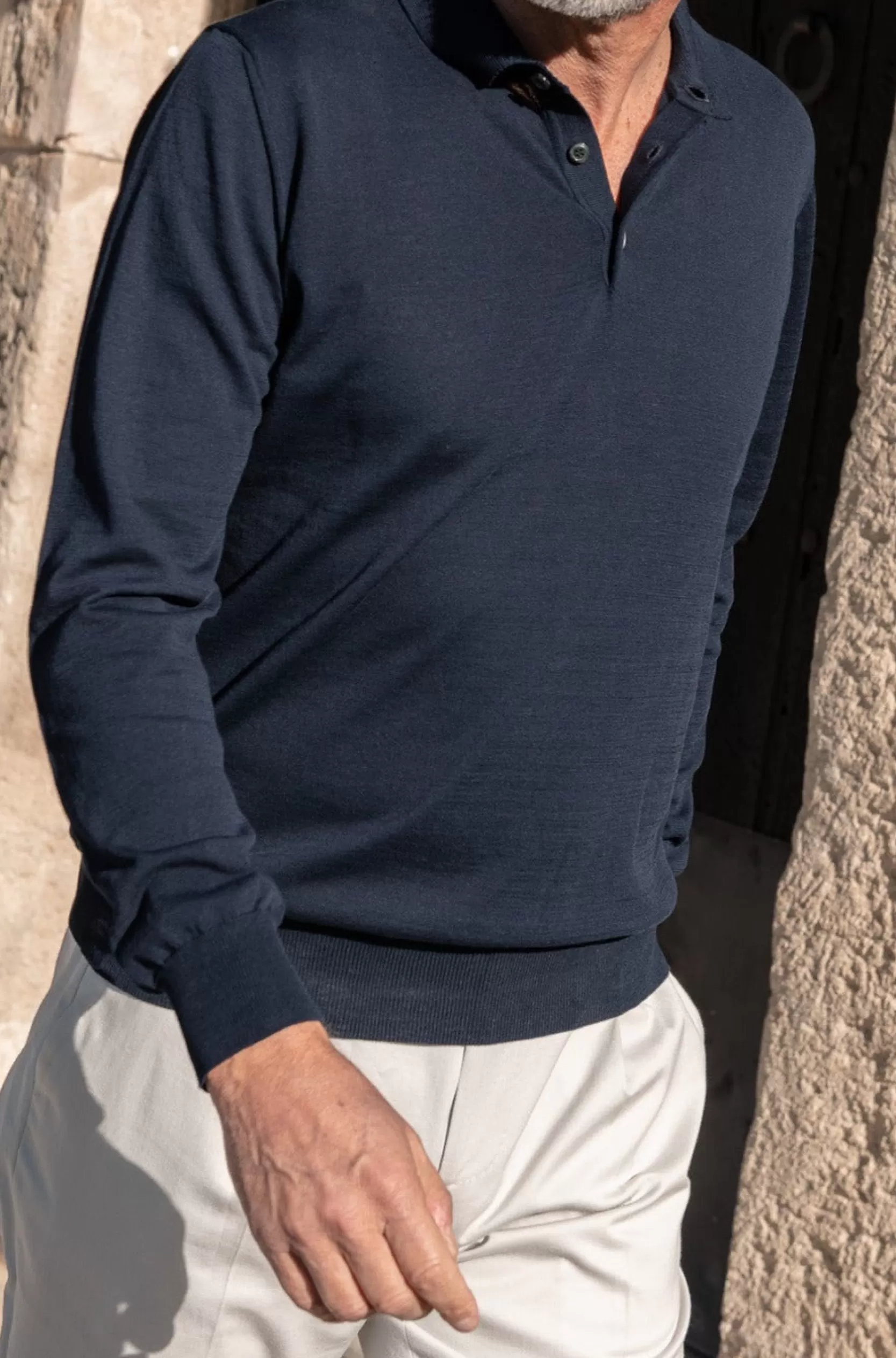 Fashion Pini Parma Polo In Cotone A Maniche Lunghe - Made In Italy Blu
