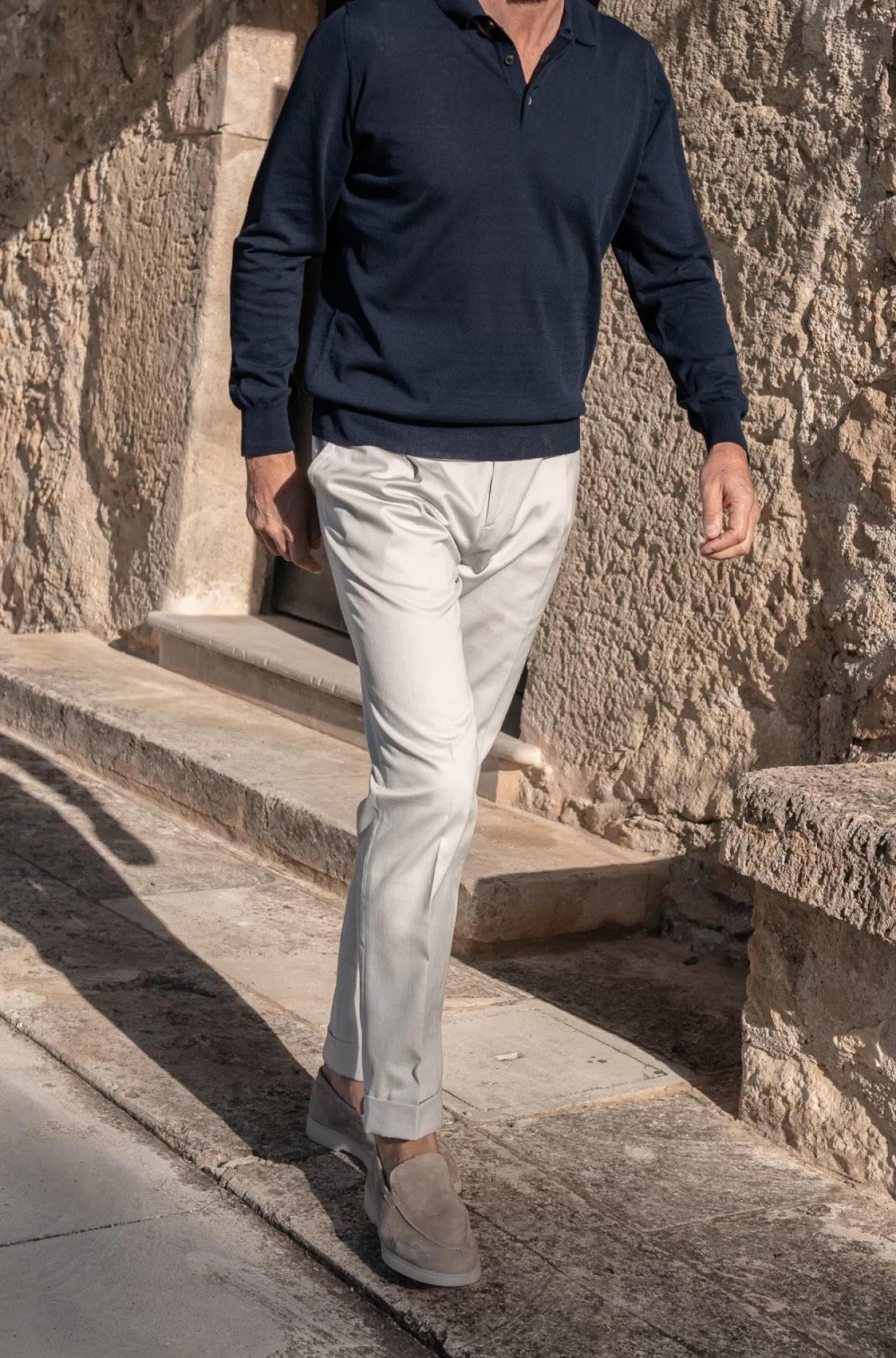 Fashion Pini Parma Polo In Cotone A Maniche Lunghe - Made In Italy Blu