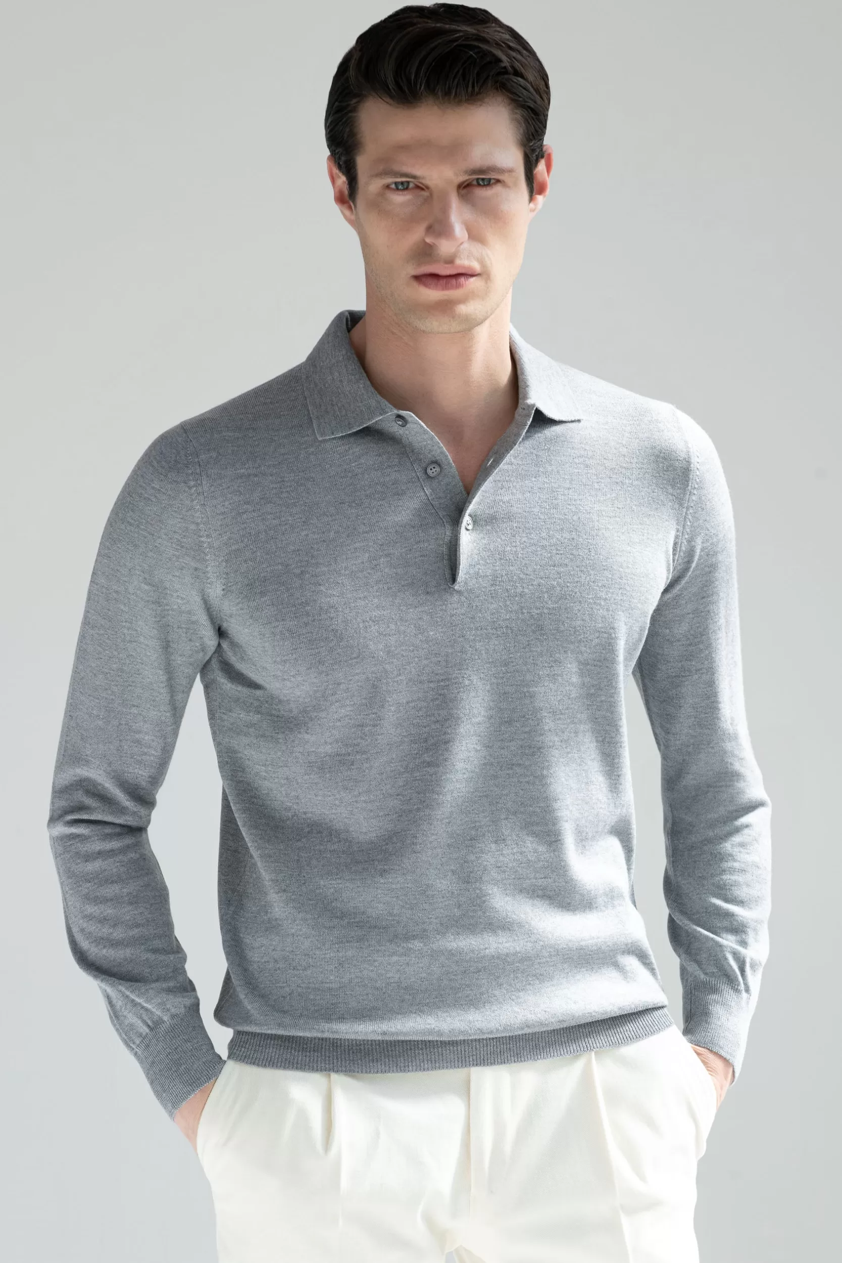 Outlet Pini Parma Polo In Lana Merino Grigia – Made In Italy Grigio