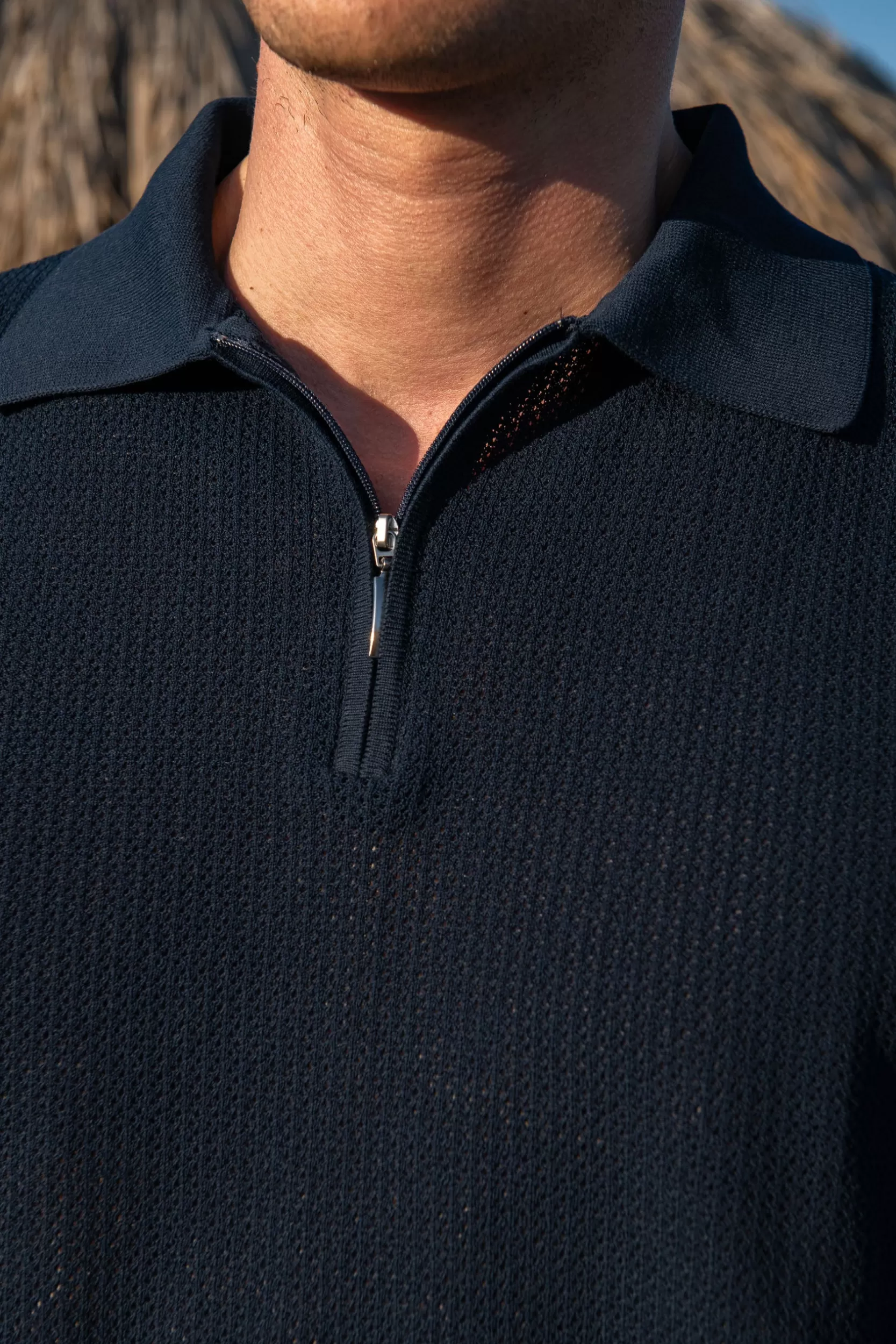 Shop Pini Parma Polo In Maglia Testurizzata Con Cerniera - Made In Italy Blu