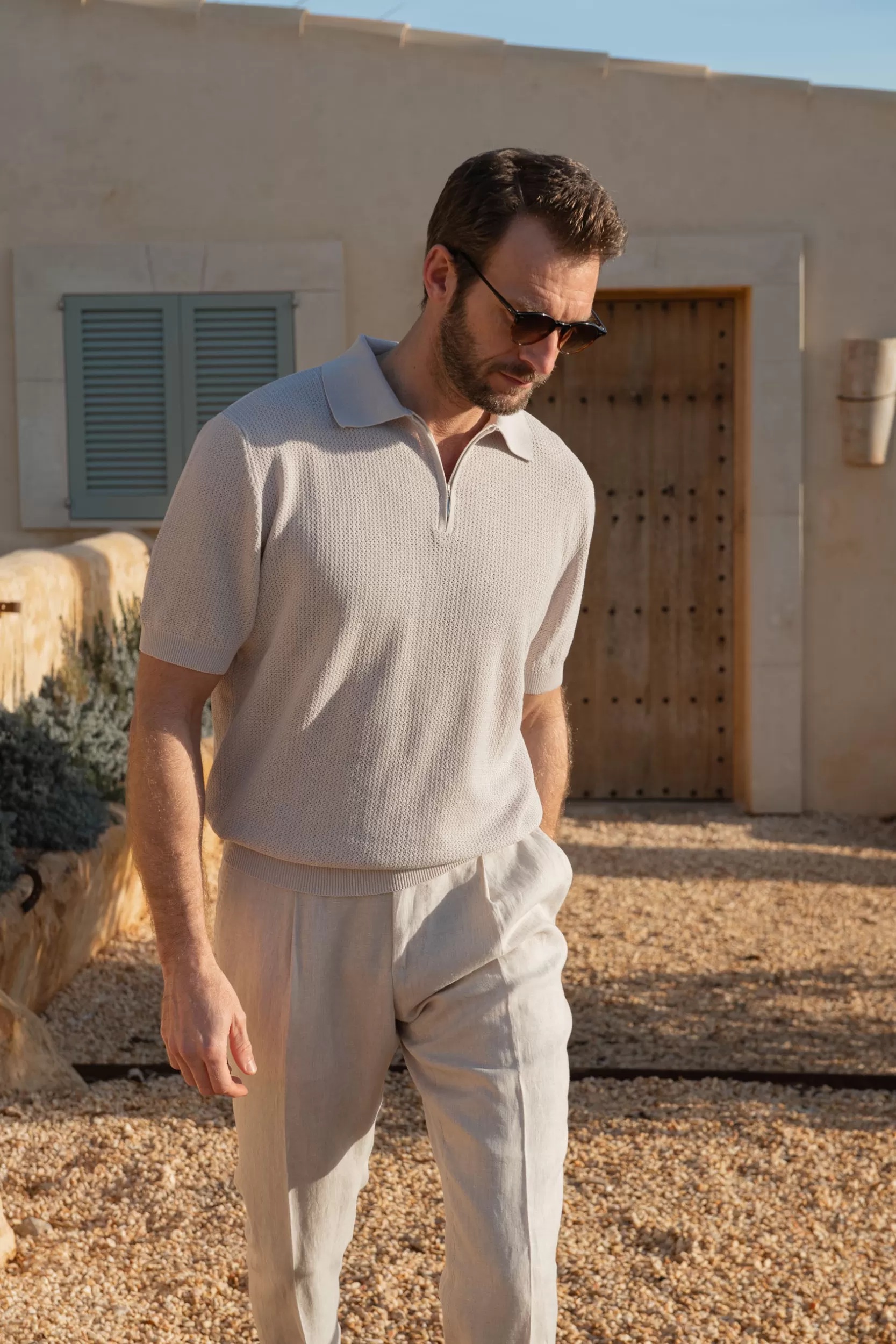 Cheap Pini Parma Polo In Maglia Testurizzata Con Cerniera - Made In Italy Stone