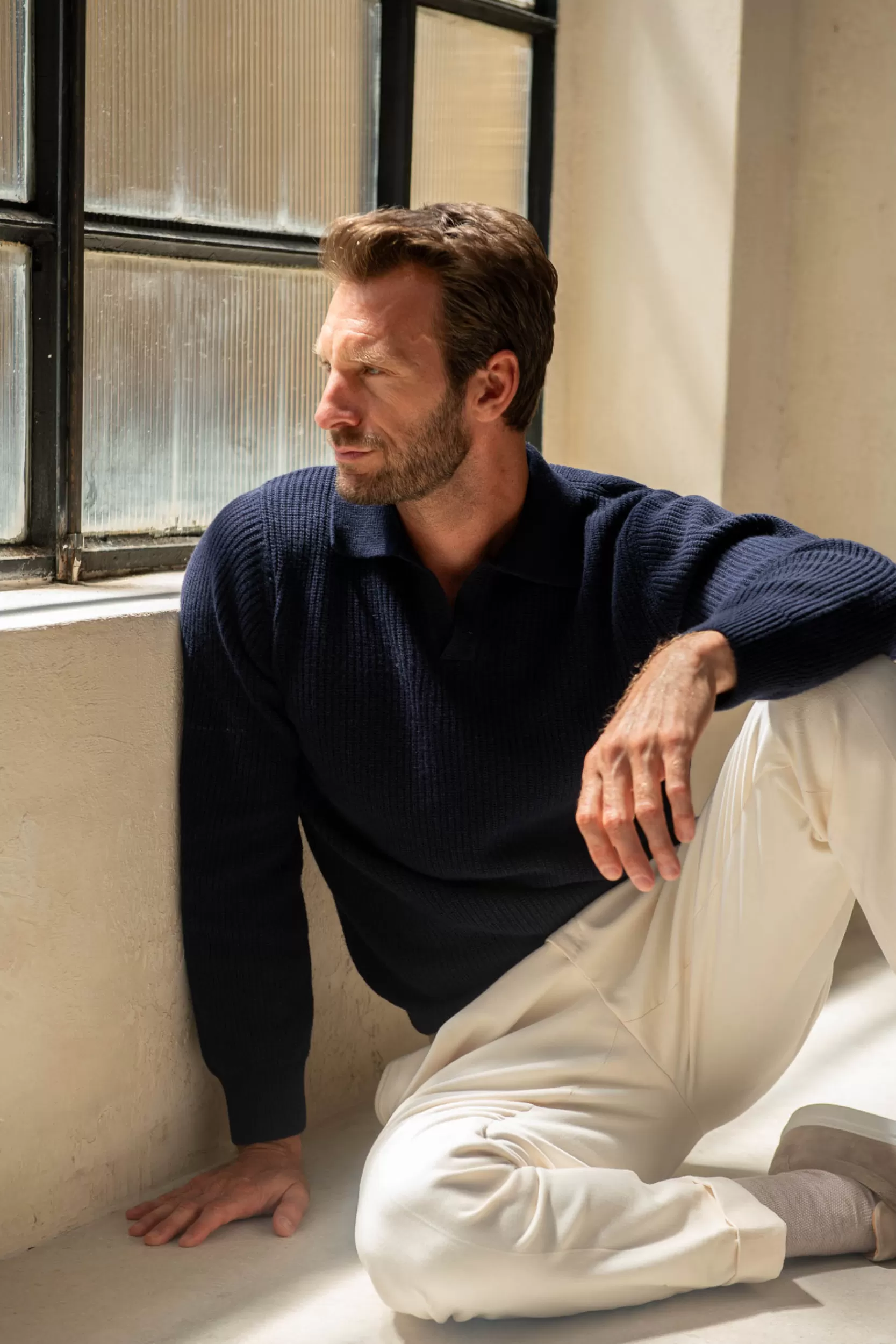 Best Sale Pini Parma Polo In Misto Cashmere A Coste – Made In Italy Blu