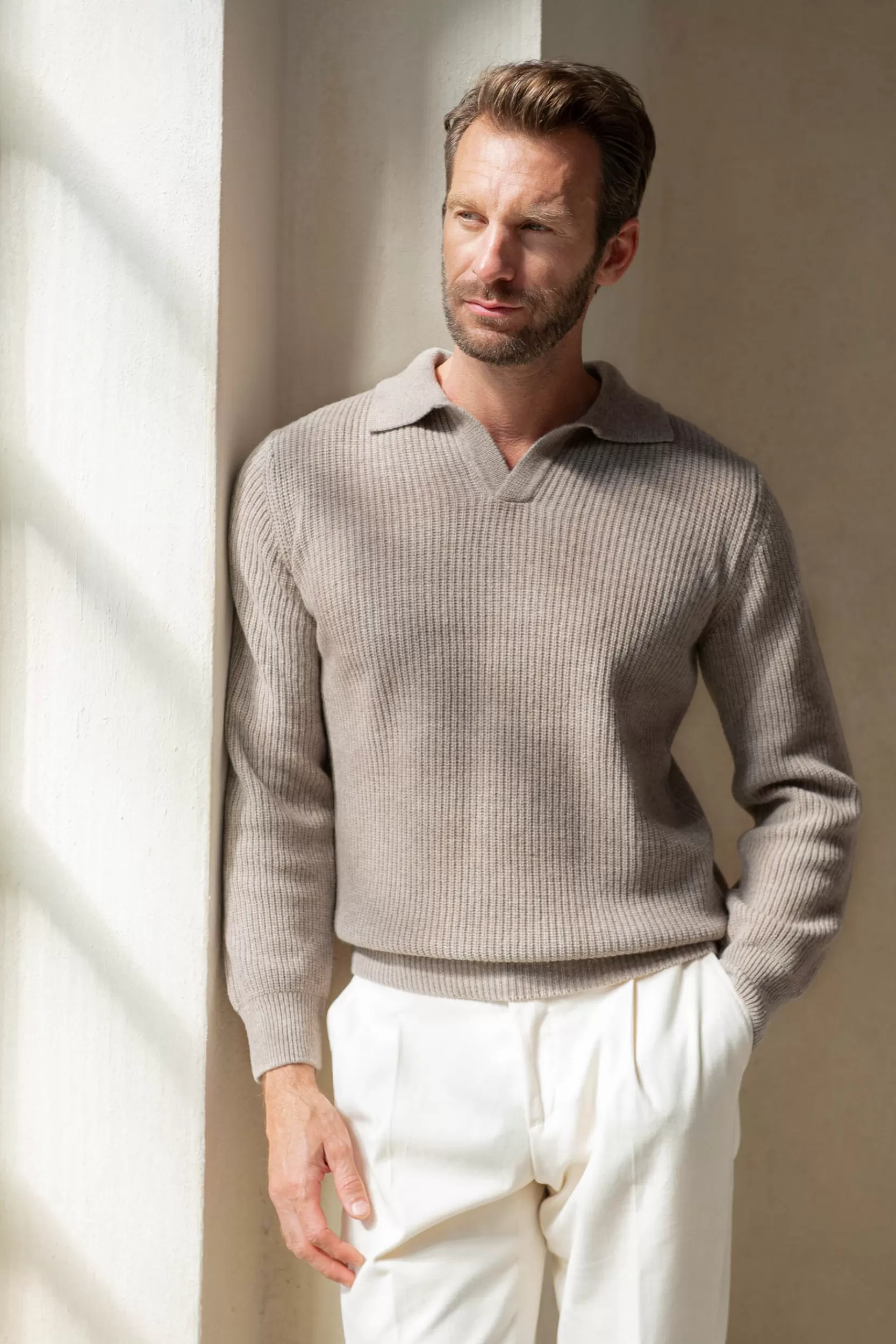 Online Pini Parma Polo In Misto Cashmere A Coste Color Tortora – Made In Italy Talpa