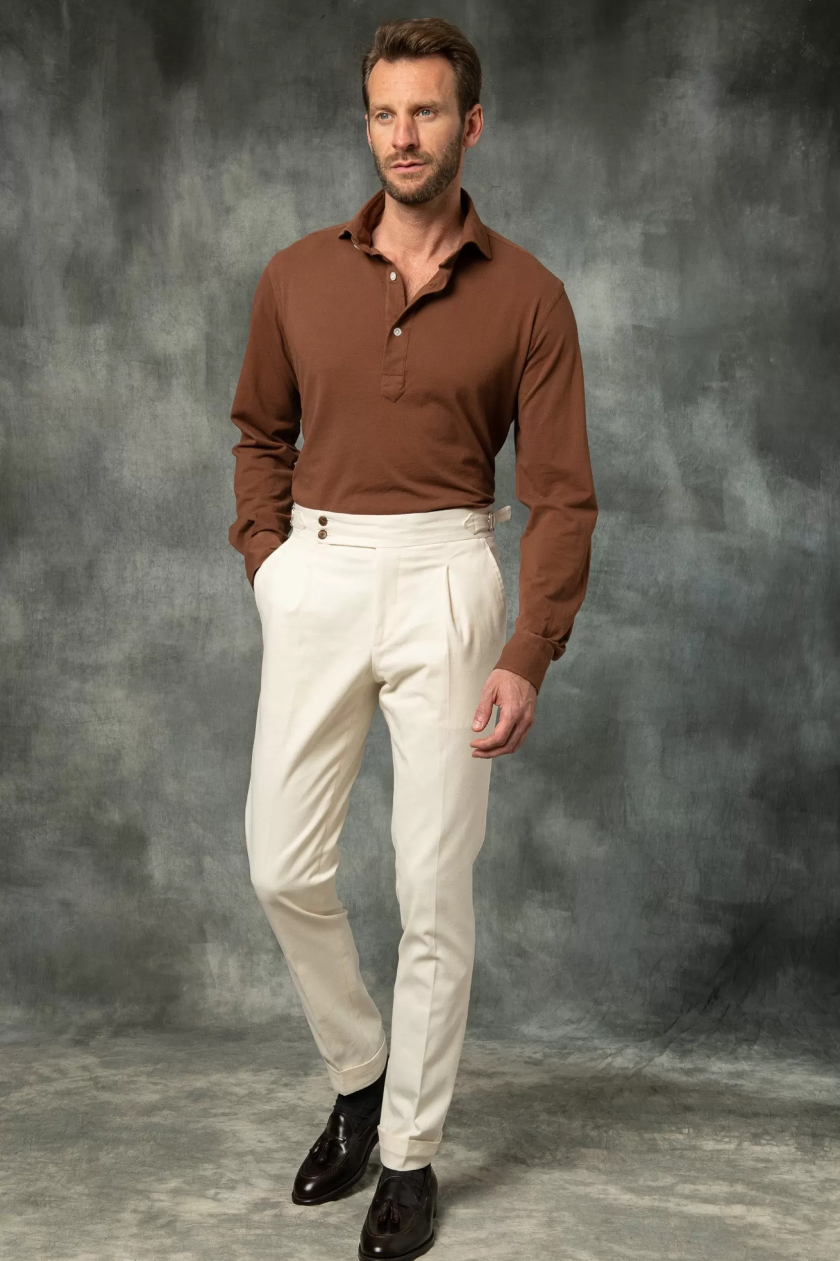 Clearance Pini Parma Polo Popover Marrone - Made In Italy