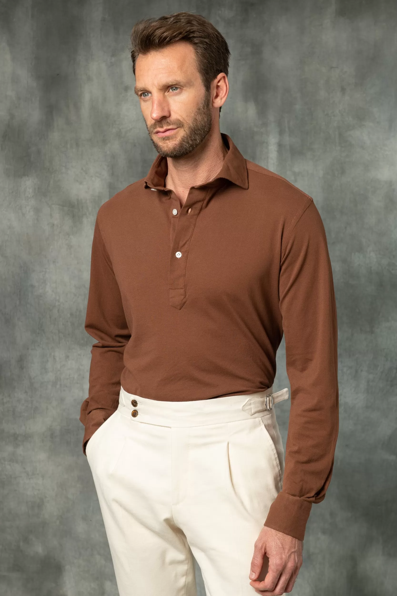 Clearance Pini Parma Polo Popover Marrone - Made In Italy