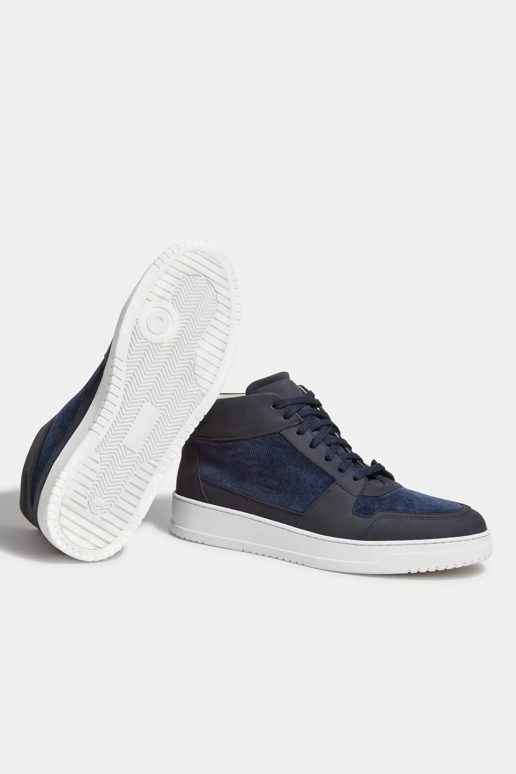 Cheap Pini Parma Sneakers Alte In Nabuk E Velluto A Coste Blu - Made In Italy