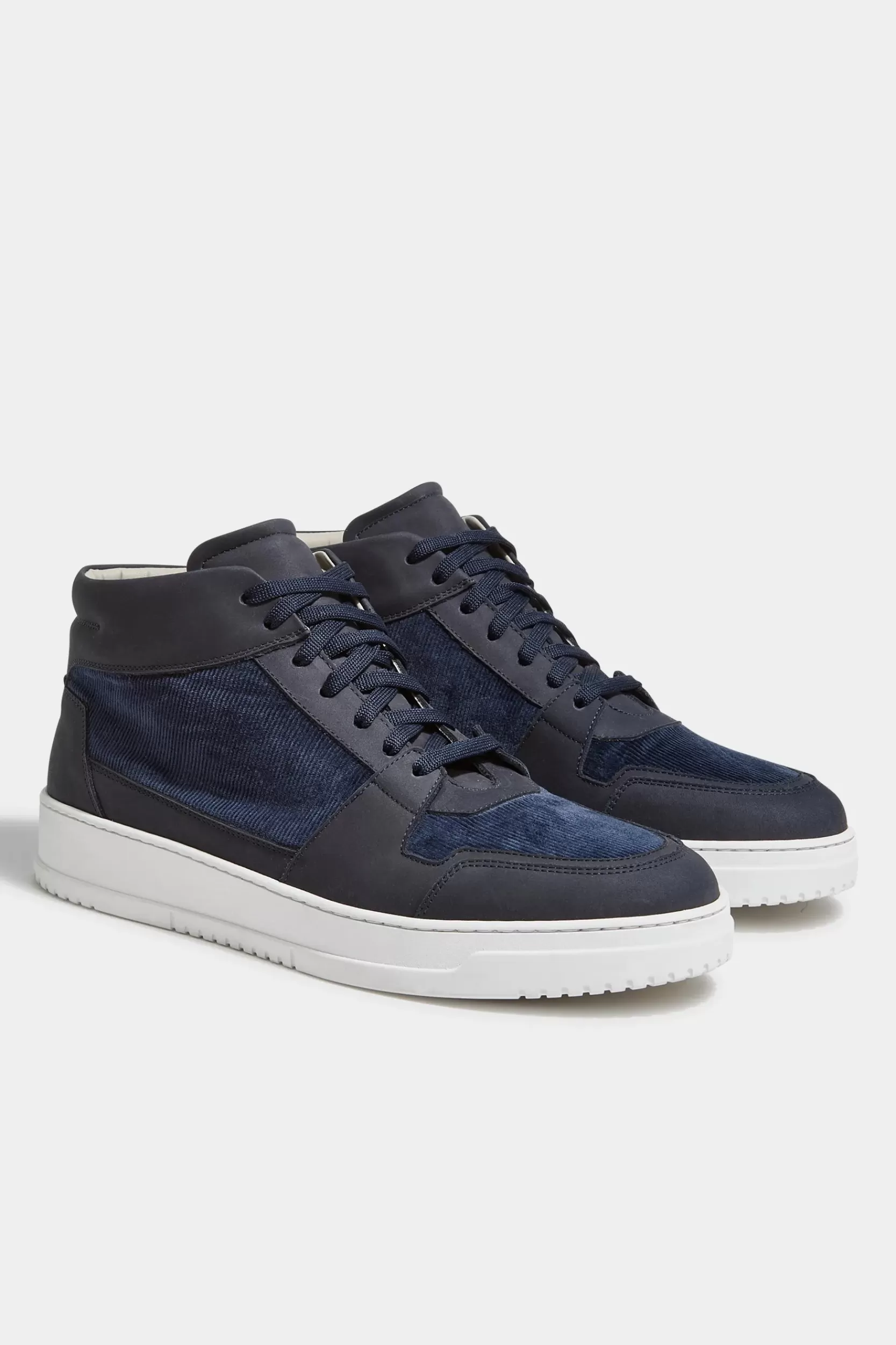 Cheap Pini Parma Sneakers Alte In Nabuk E Velluto A Coste Blu - Made In Italy