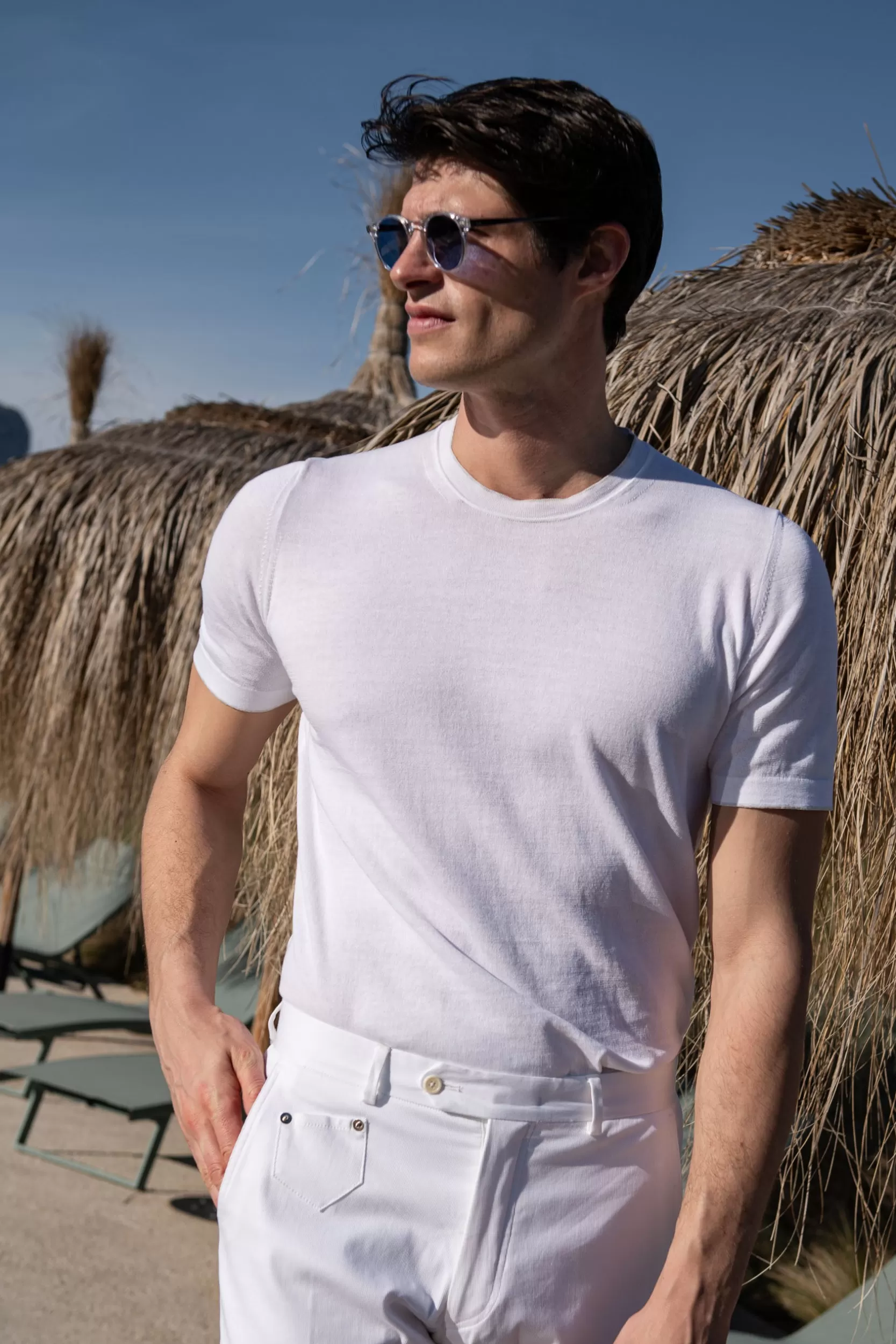 New Pini Parma T-shirt Bianca In Maglia - Made In Italy Bianco