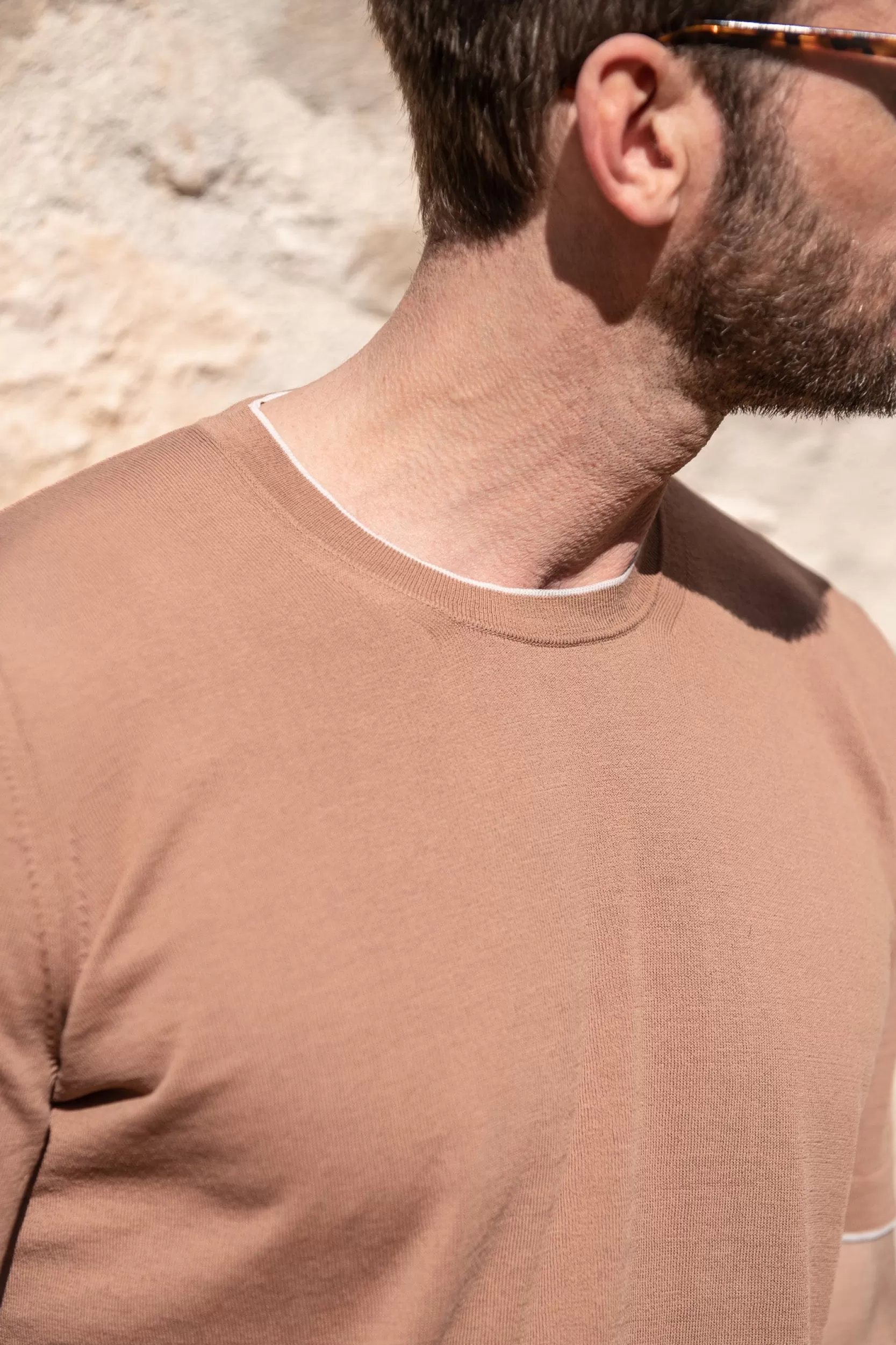 Fashion Pini Parma T-shirt In Cotone Lavorato A Maglia Rusty - Made In Italy Arrugginito