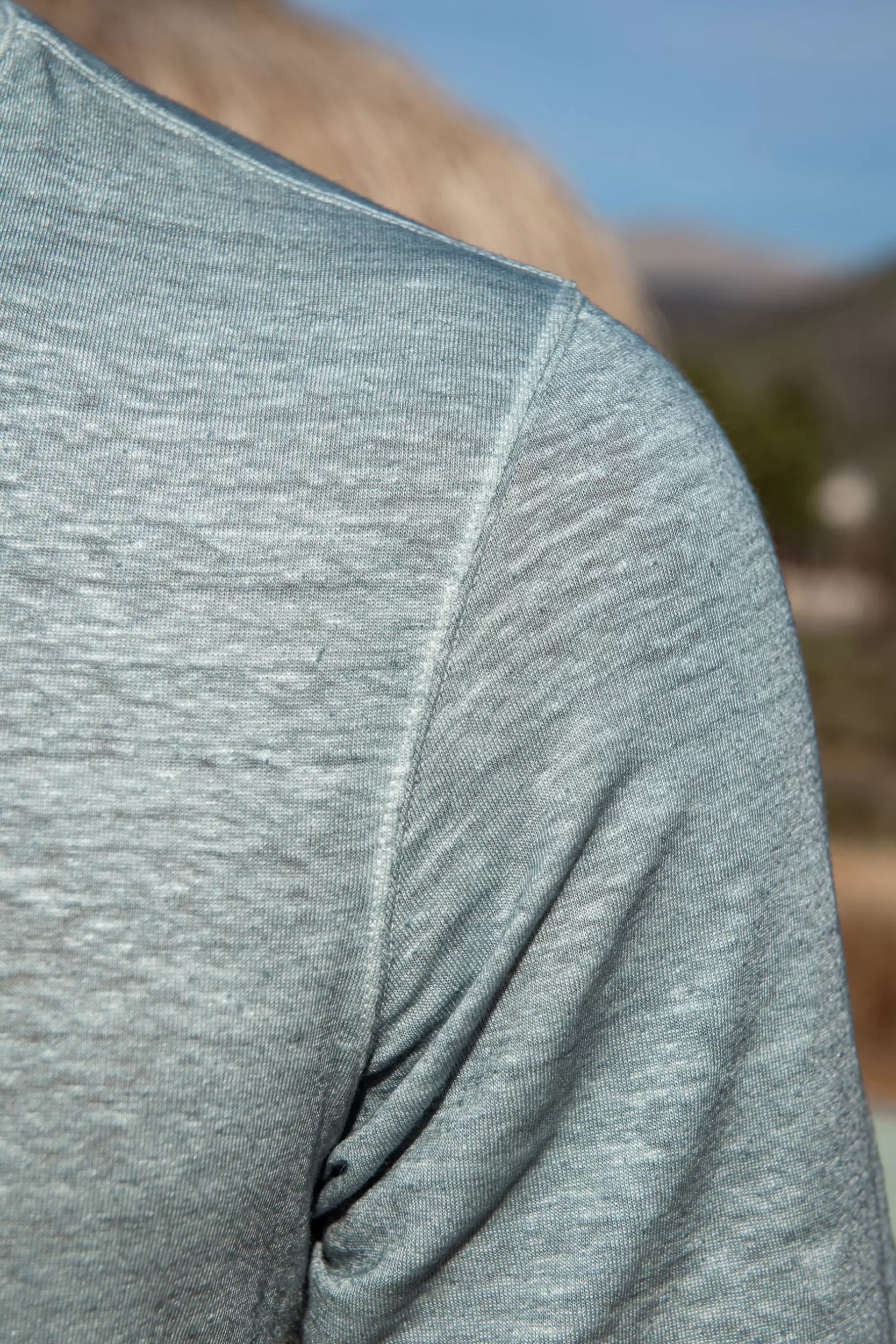 Hot Pini Parma T-shirt In Lino - Made In Italy Azzurro