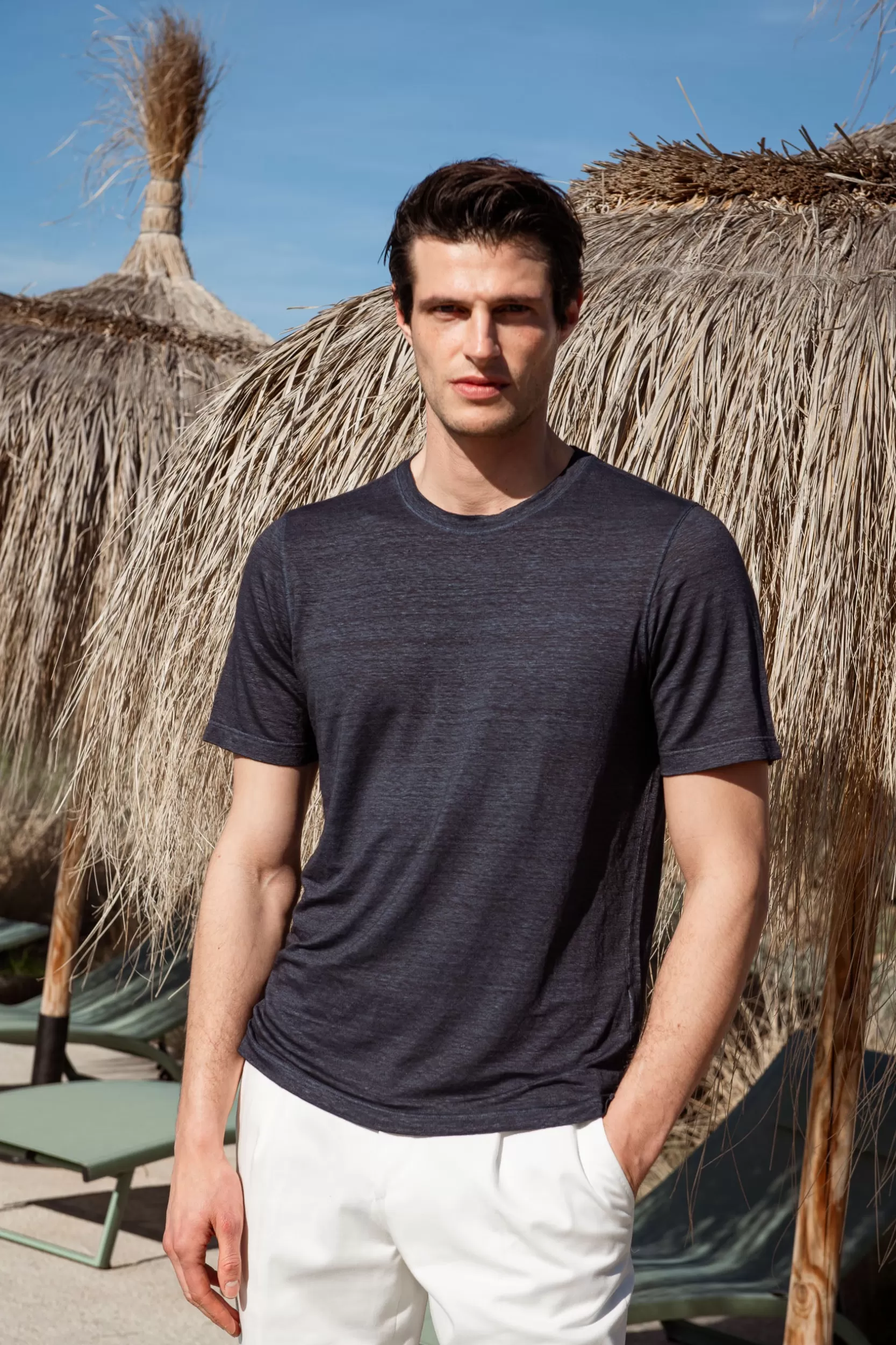 Sale Pini Parma T-shirt In Lino - Made In Italy Blu