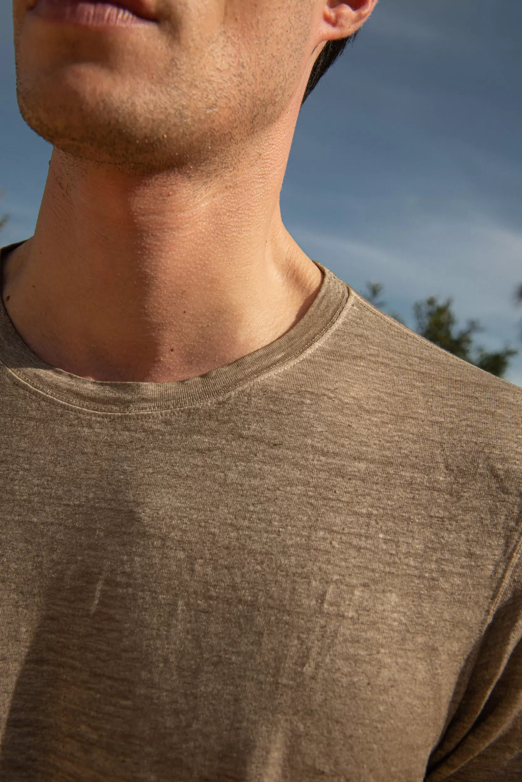 New Pini Parma T-shirt In Lino Color Tortora - Made In Italy Talpa