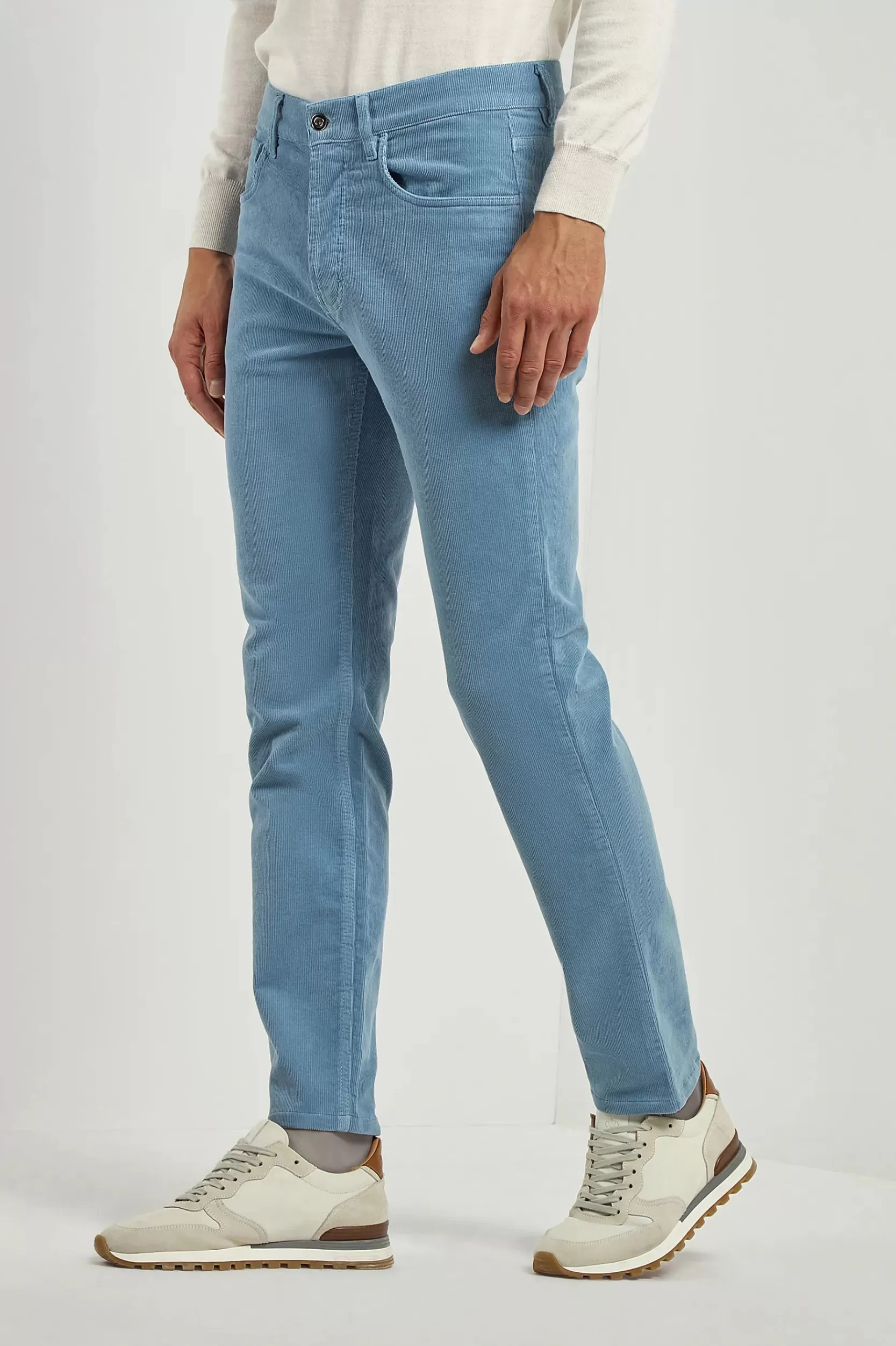 Hot Pini Parma Velluto A Coste 5 Pocket - Made In Italy Azzurro