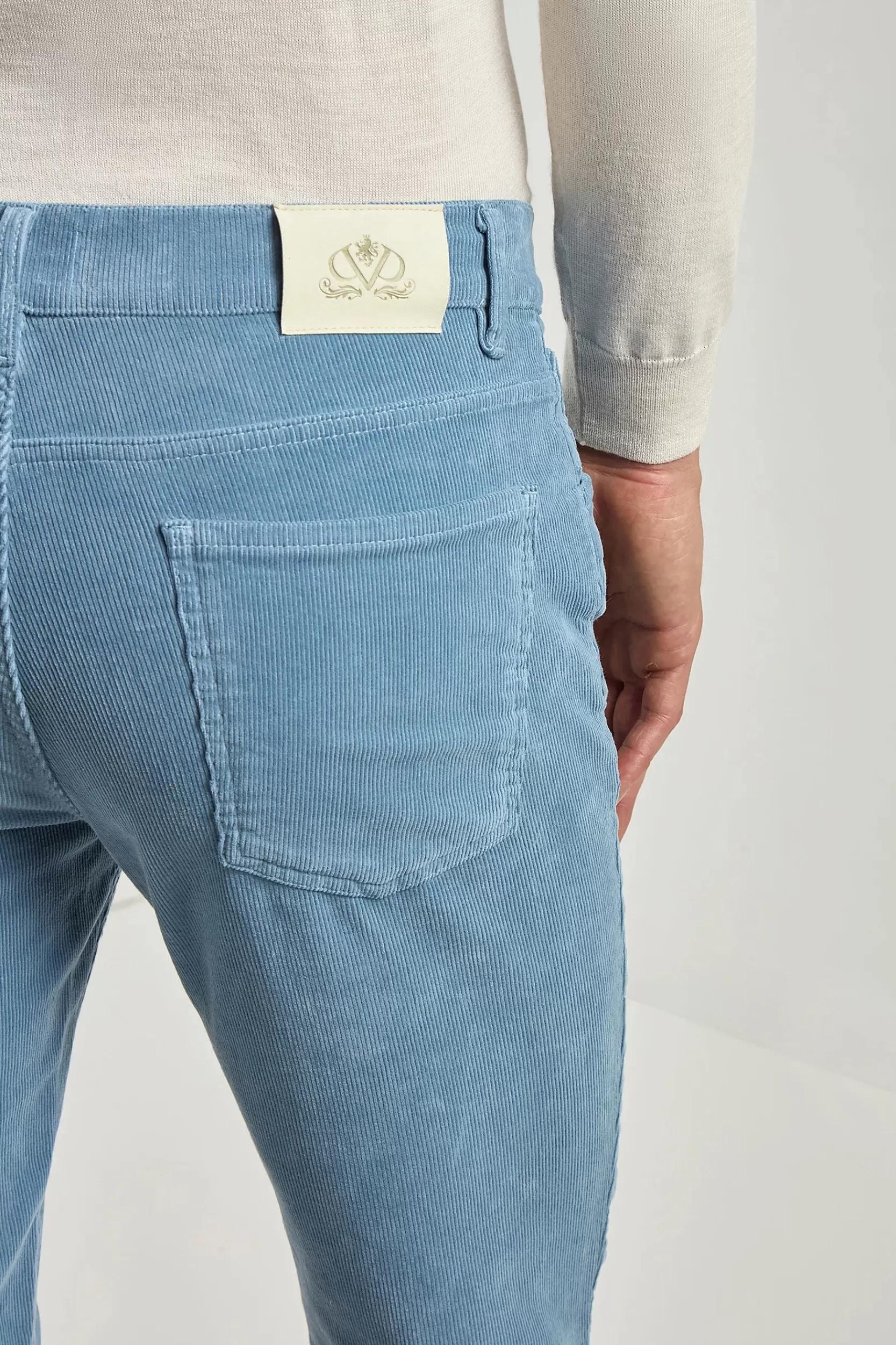 Hot Pini Parma Velluto A Coste 5 Pocket - Made In Italy Azzurro