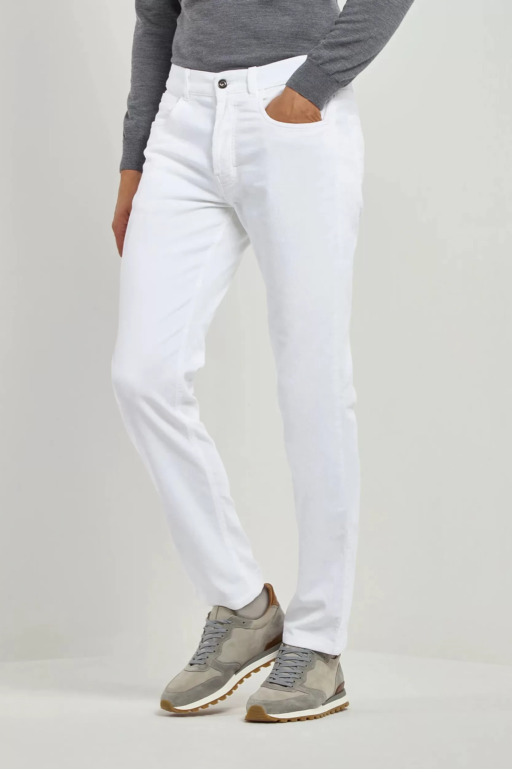 Shop Pini Parma Velluto A Coste 5 Pocket - Made In Italy Bianco