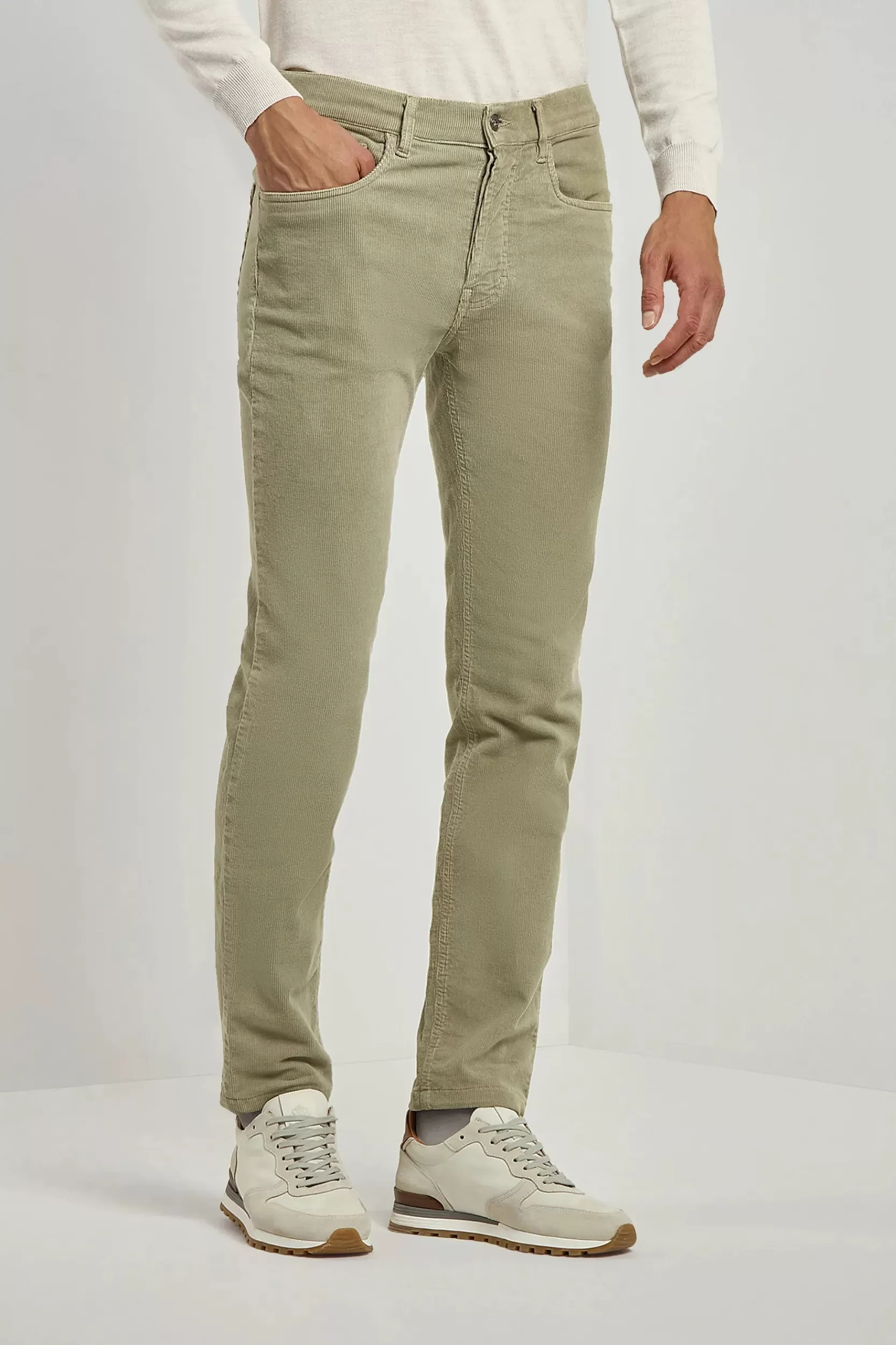 Hot Pini Parma Velluto A Coste 5 Pocket - Made In Italy Salvia