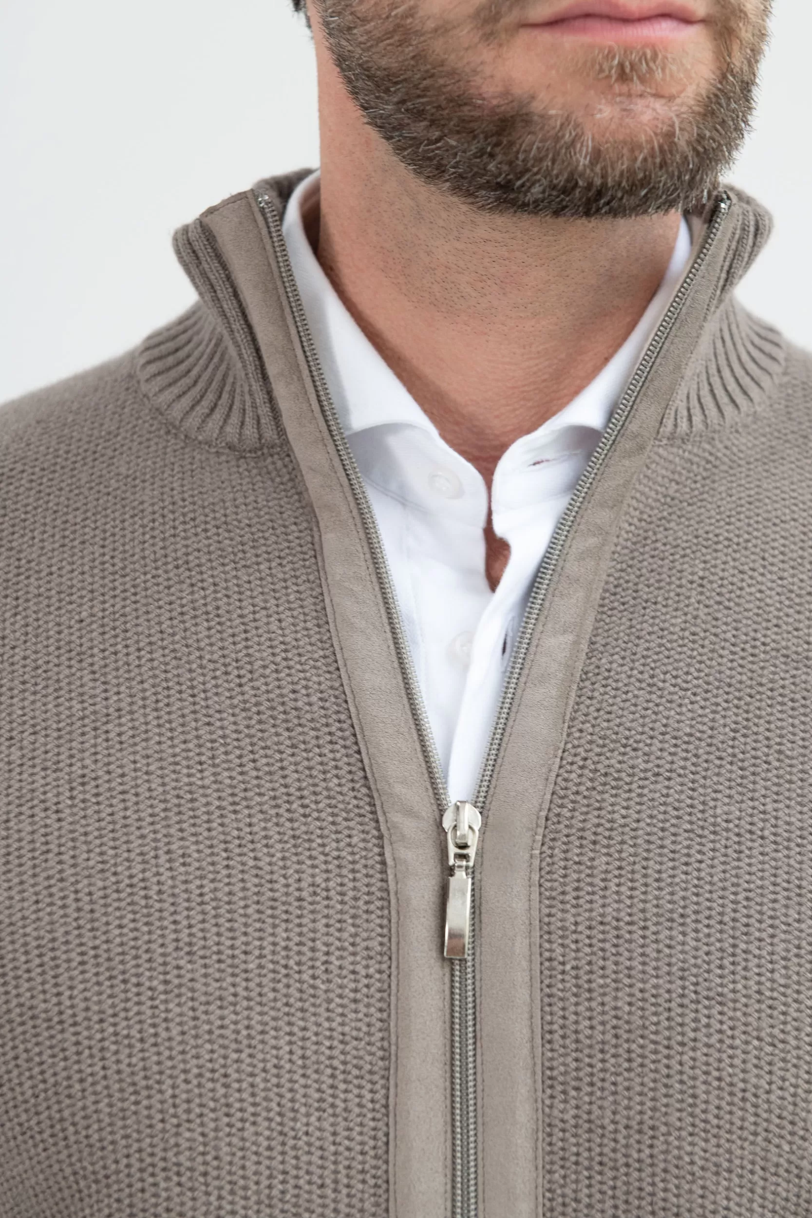 Shop Pini Parma Zip Intera In Misto Cashmere Nido D'ape Tortora – Made In Italy Talpa